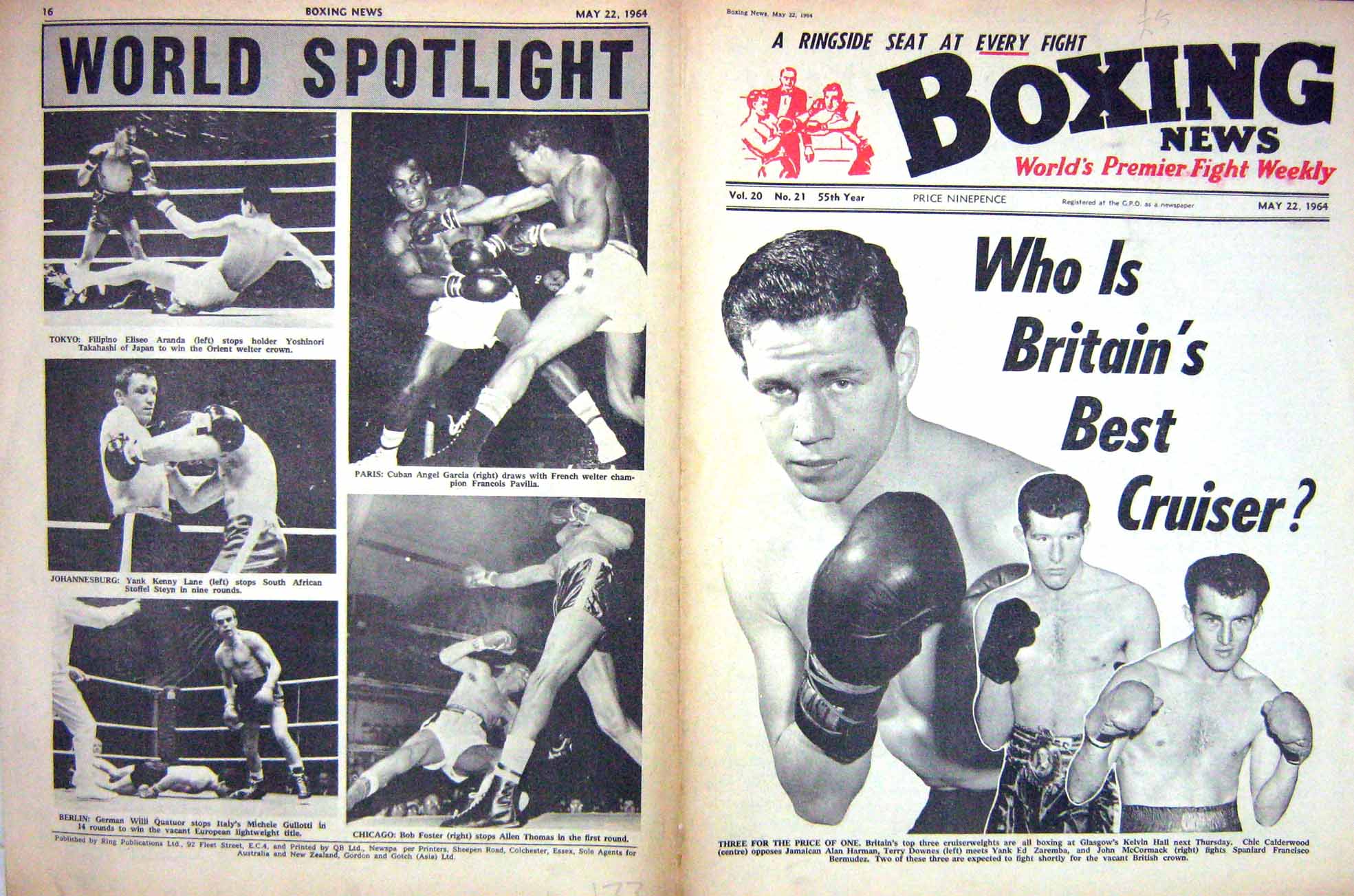 Old Vintage Print Boxing 1964 Calderwood Harman Downes Aranda Mccormack 20th