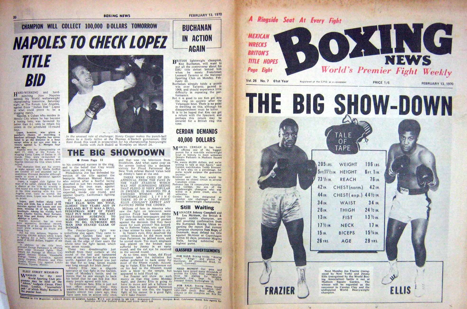 Original Old Vintage Print Boxing 1970 Joe Frazier Jimmy Ellis Henry Cooper