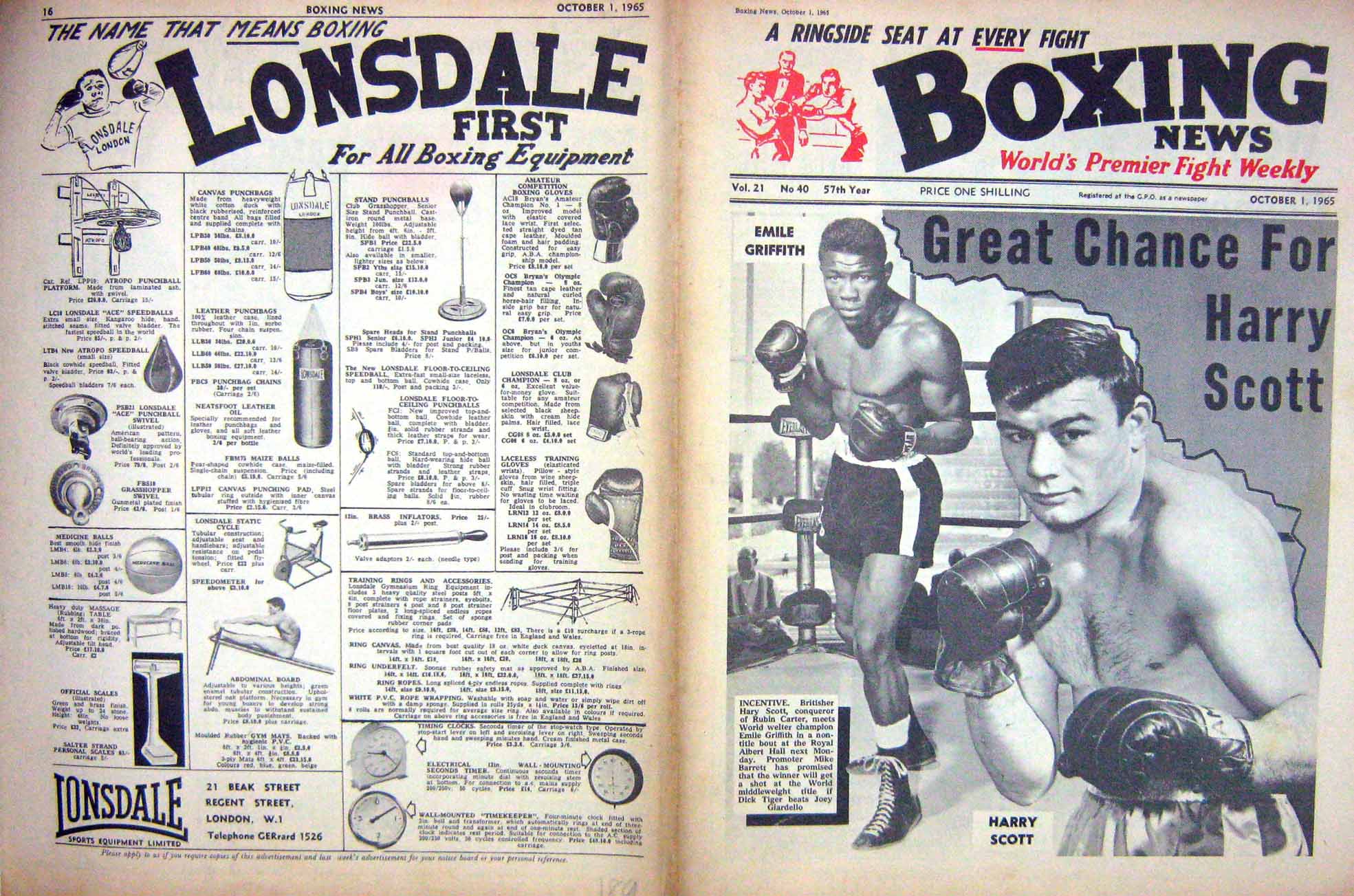 Antique Old Print Boxing 1965 Harry Scott Emile Griffith Prescott Stephan 20th
