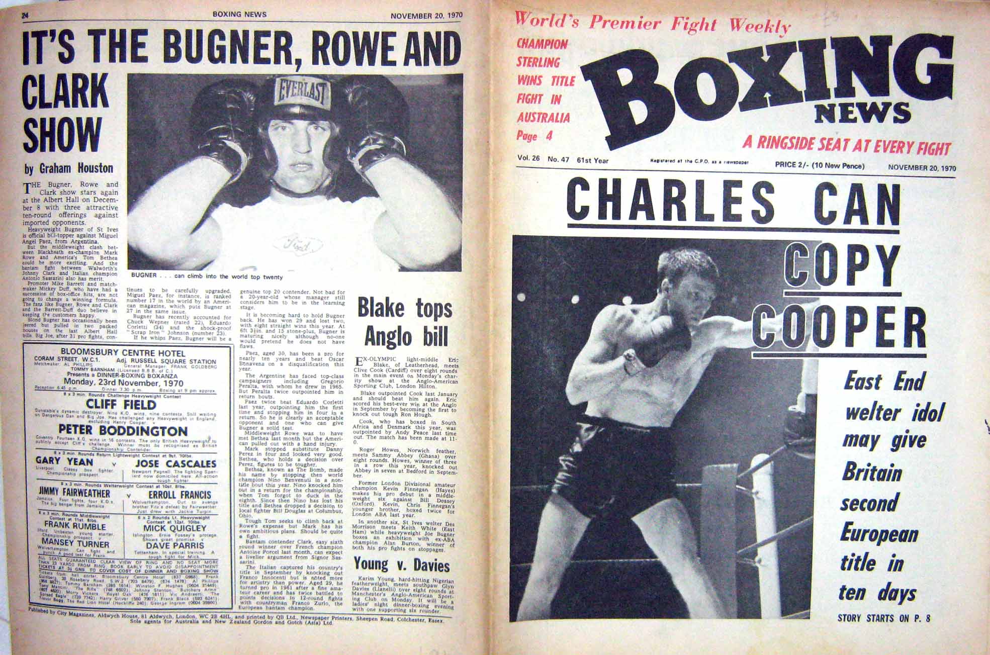 Old Vintage Print Boxing 1970 Charles Joe Bugner Brian Curvis Richardson 20th