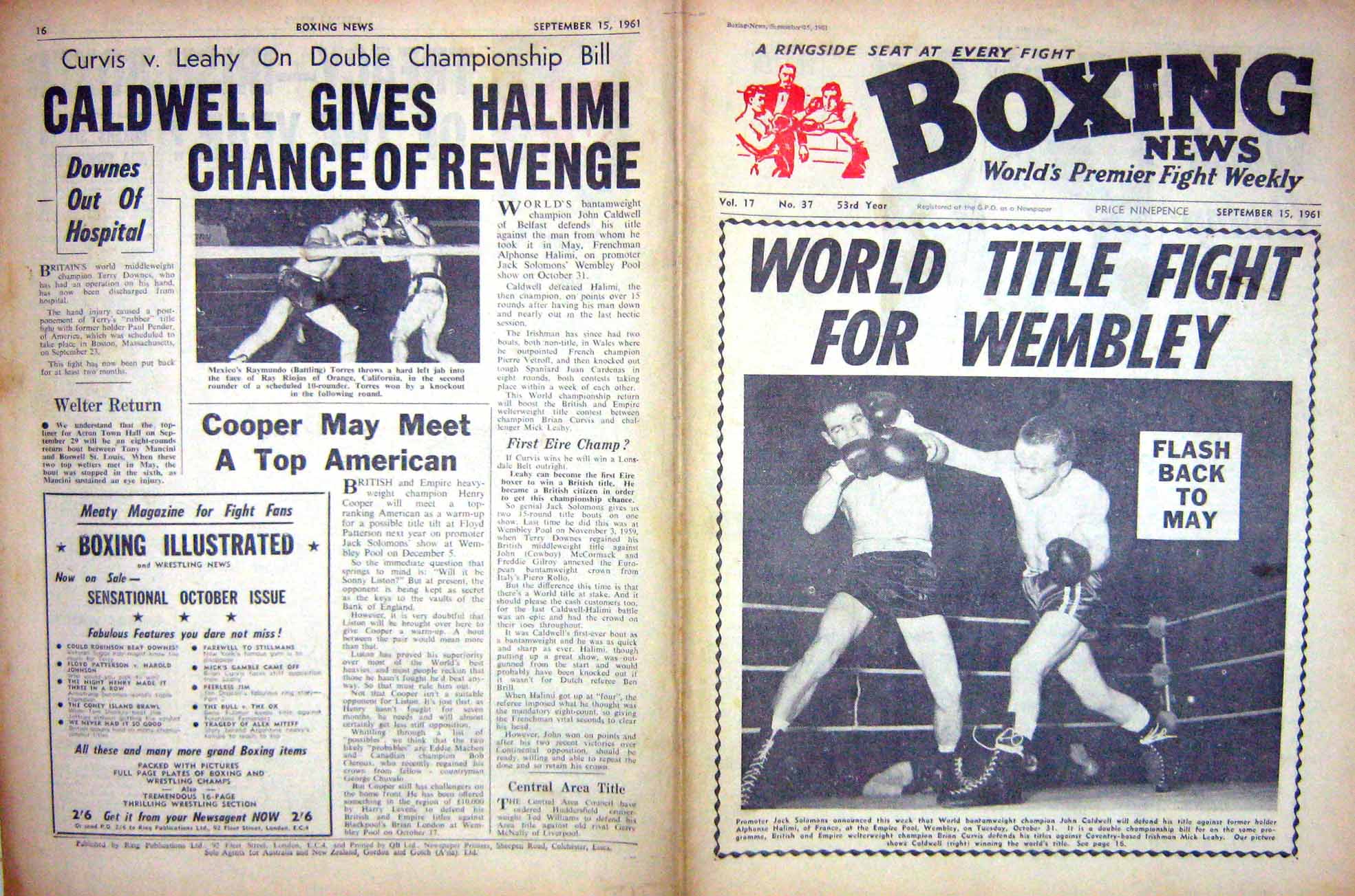 Old Vintage Print Boxing 1961 Leahy Curvis Raymundo Torres Fitzsimmons 20th
