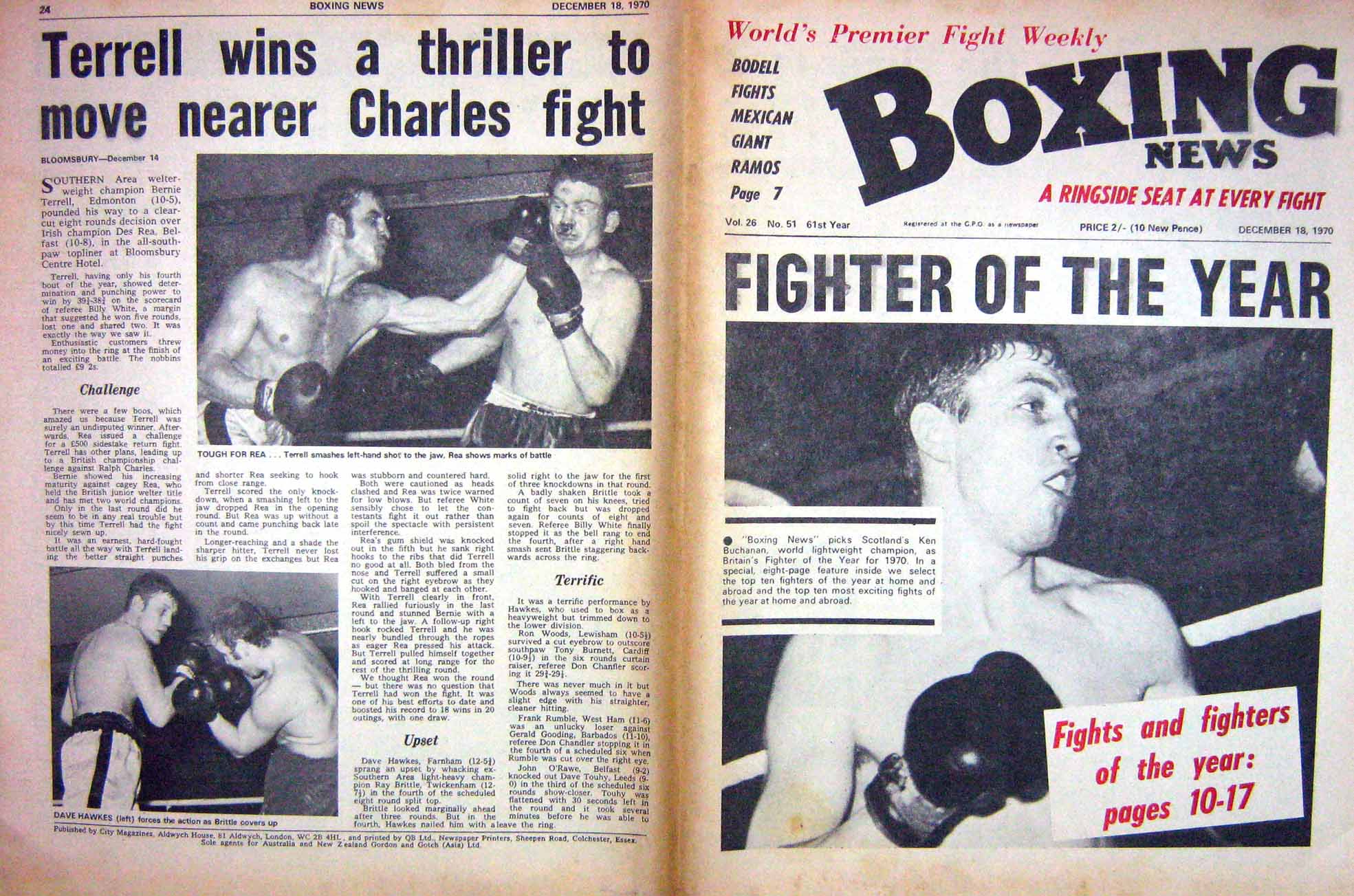 Old Vintage Print Boxing 1970 Buchanan Terrell Rea Hawkes Clark Hudson 20th