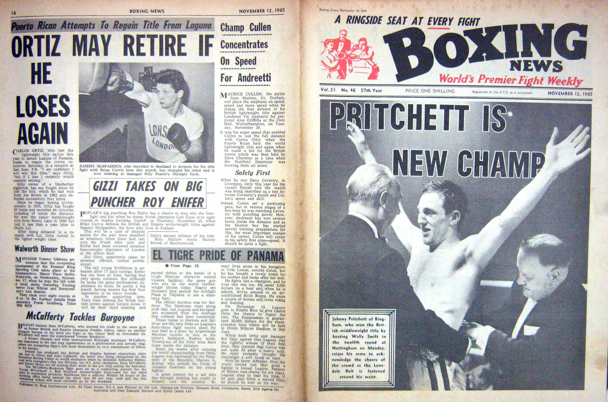 Original Old Vintage Print Boxing 1965 Johnny Pritchett Spears Swift Mcspadden
