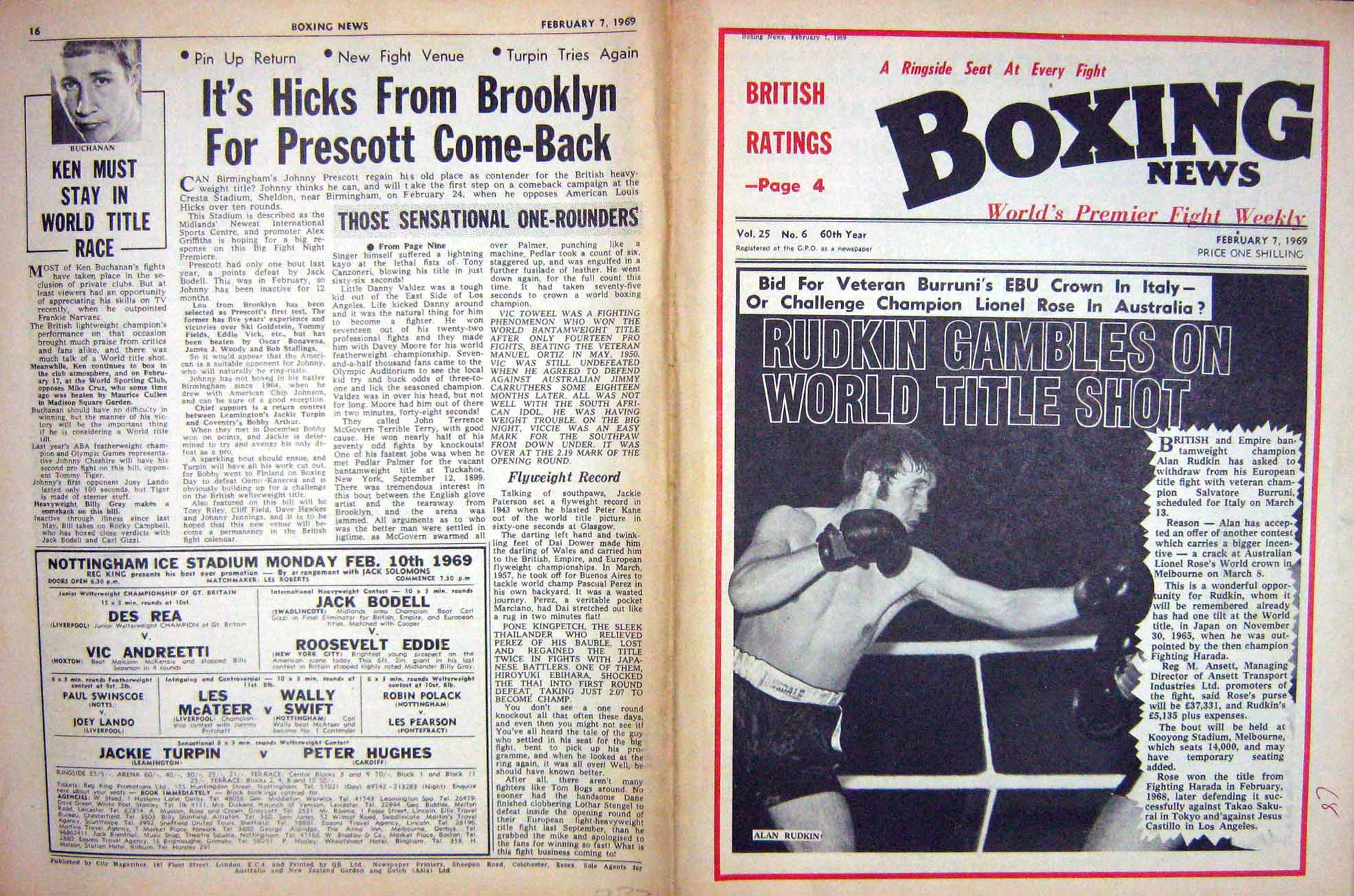 Old Vintage Print Boxing 1969 Rudkin Buchanan Marciano Schmeling Walcott 20th
