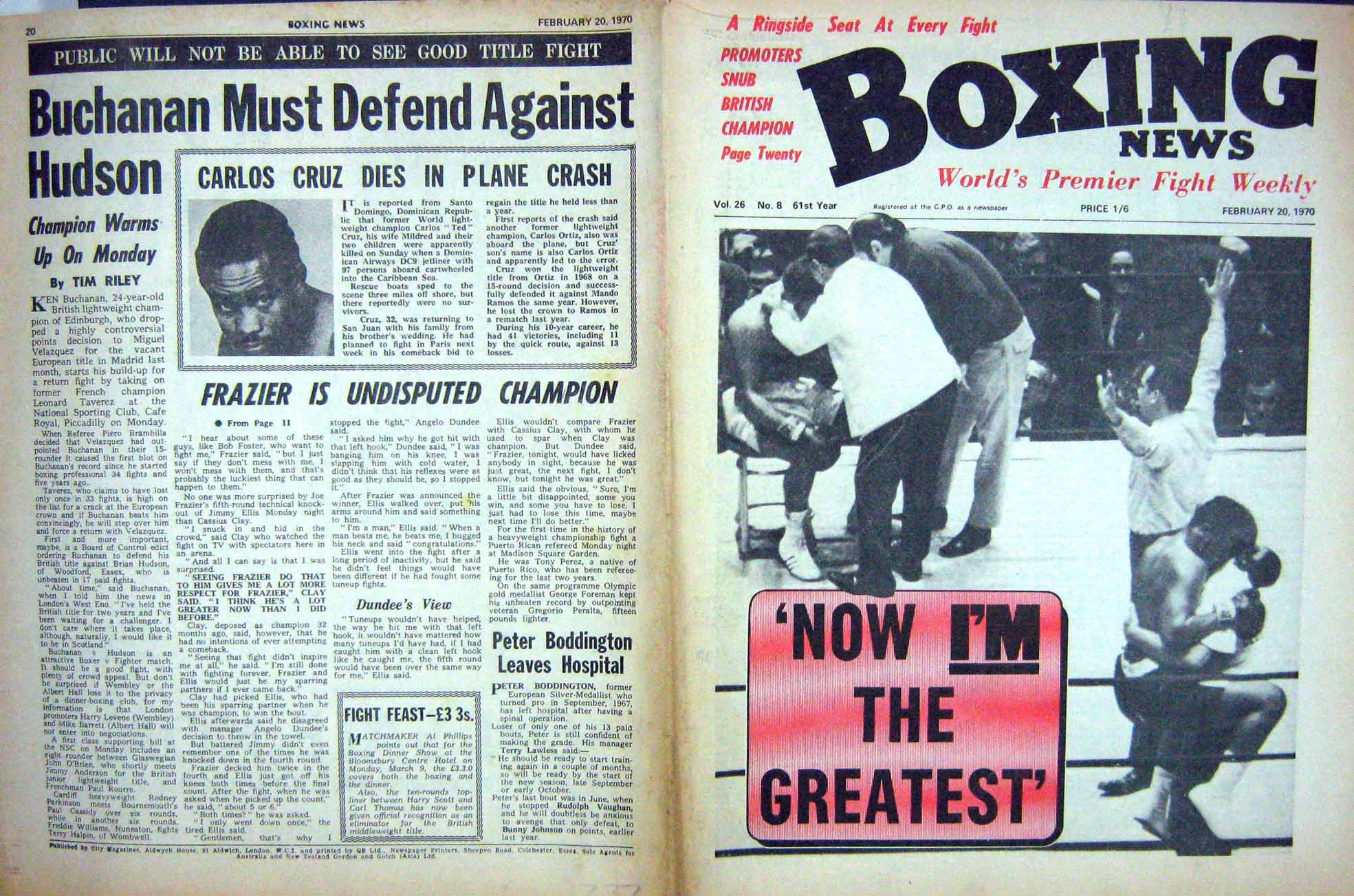Old Vintage Print Boxing 1970 Ali Carlos Cruz Frazier Jimmy Ellis Perez 20th