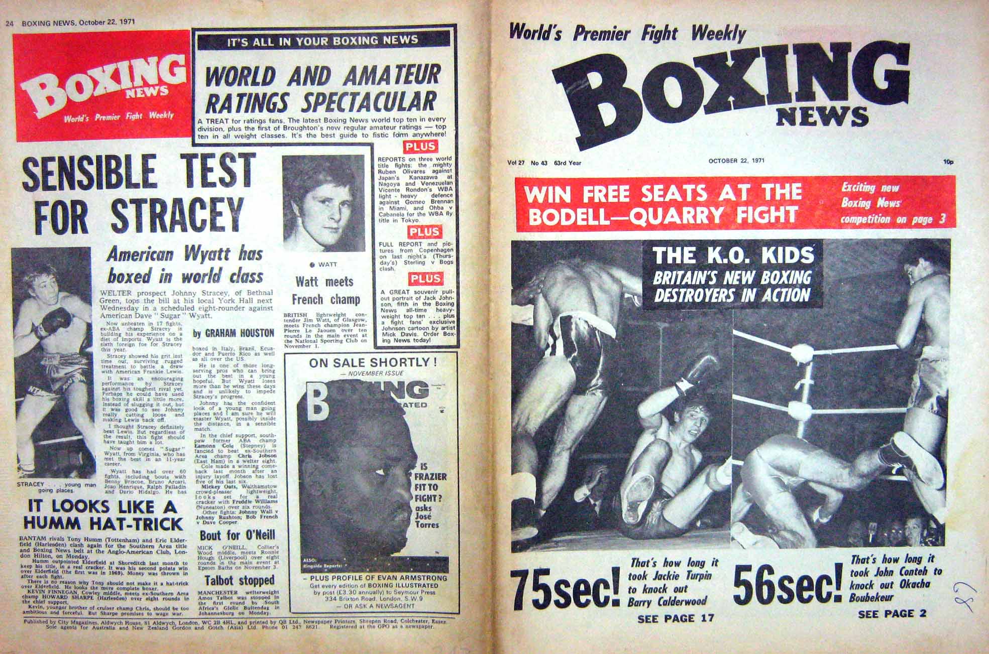 Antique Old Print Boxing 1971 Claderwood Turpin Conteh Boubekeur Ali Watt 20th