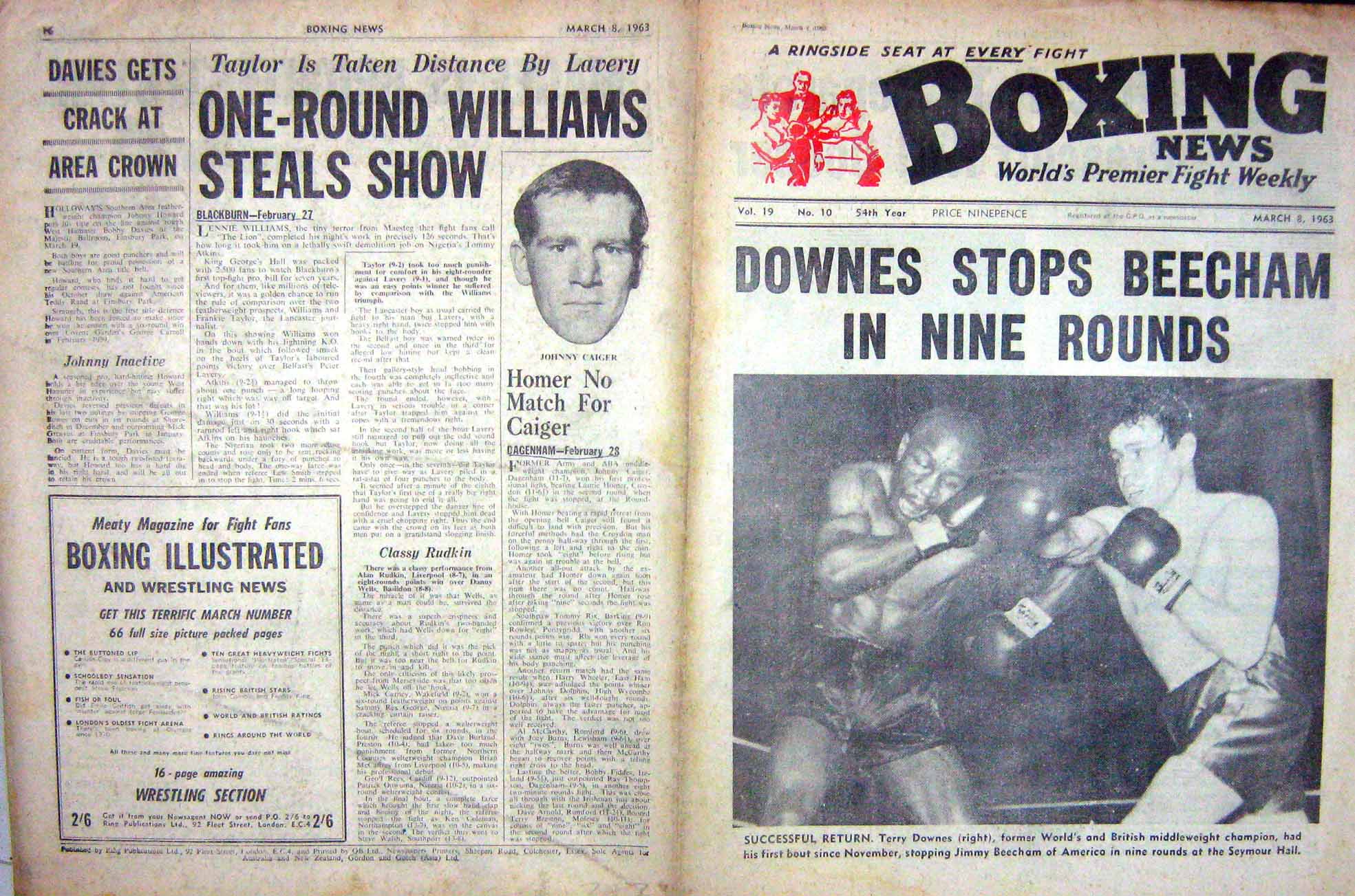 Original Old Vintage Print Boxing Downes Beecham 1963 Caiger Fane Spota Rabret