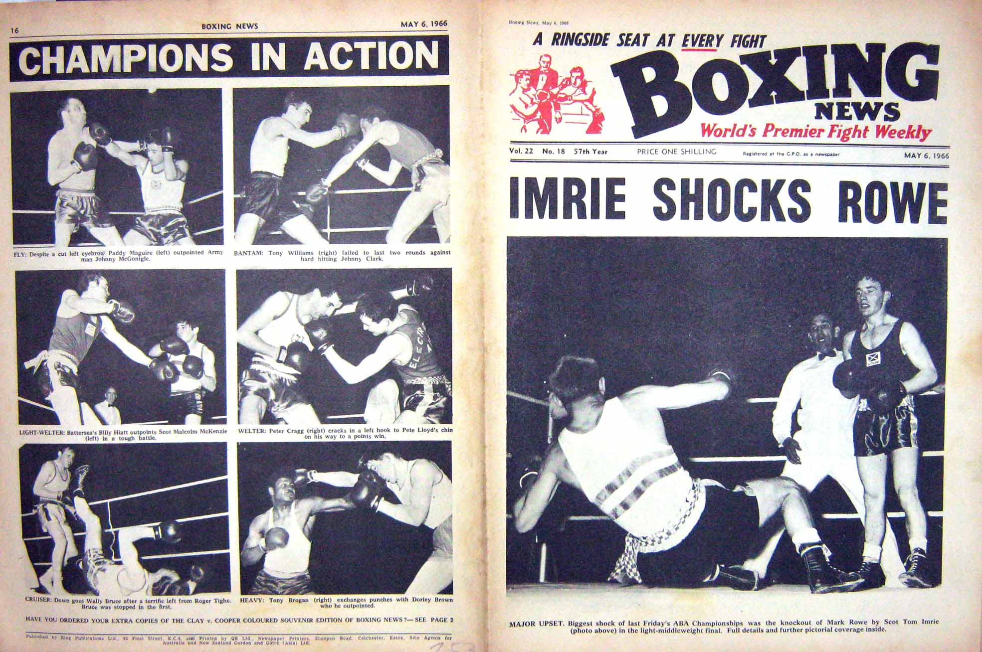 Original Old Vintage Print Boxing 1966 Rowe Imrie Maguire Williams Clark Head