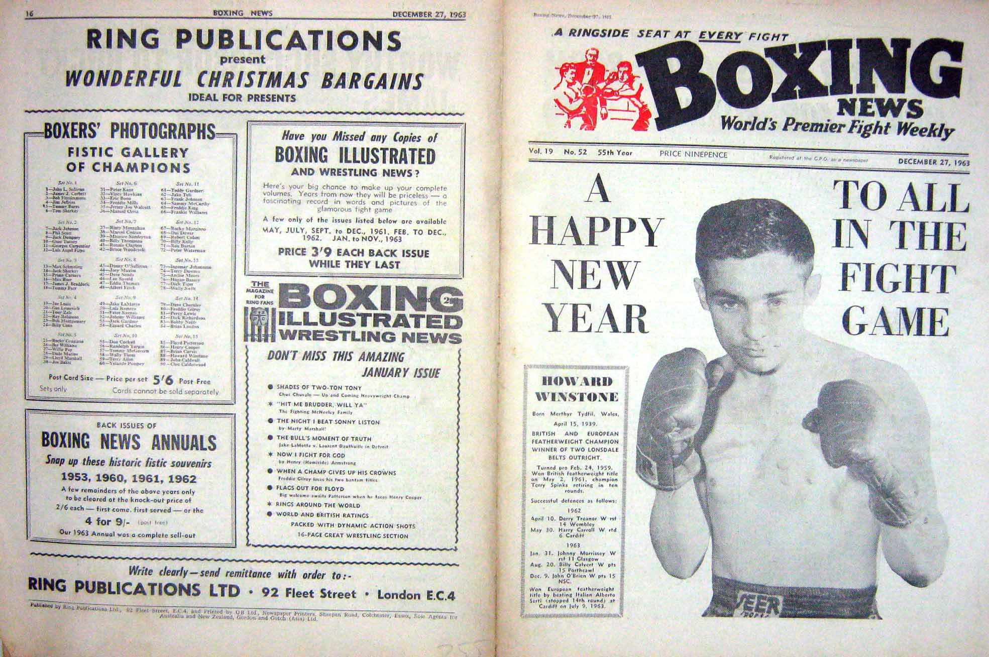Original Old Vintage Print Boxing 1963 Howard Winstone Wales Walter Mcgowan