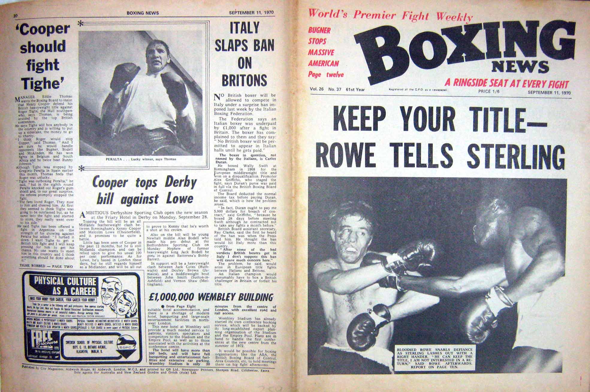 Original Old Vintage Print Boxing 1970 Mark Rowe Sterling Peralta Rudkin Revie