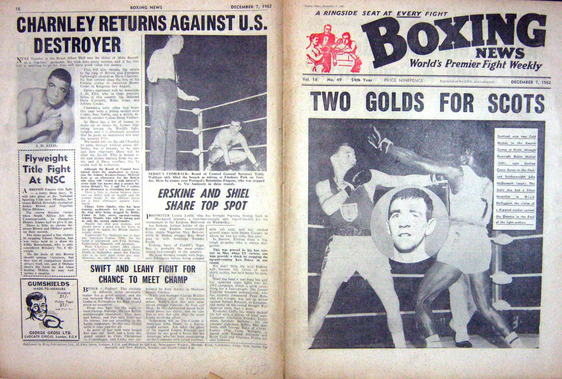 Original Old Vintage Print Boxing 1962 Mallon Ayree Waltham Madigan Mcdermott