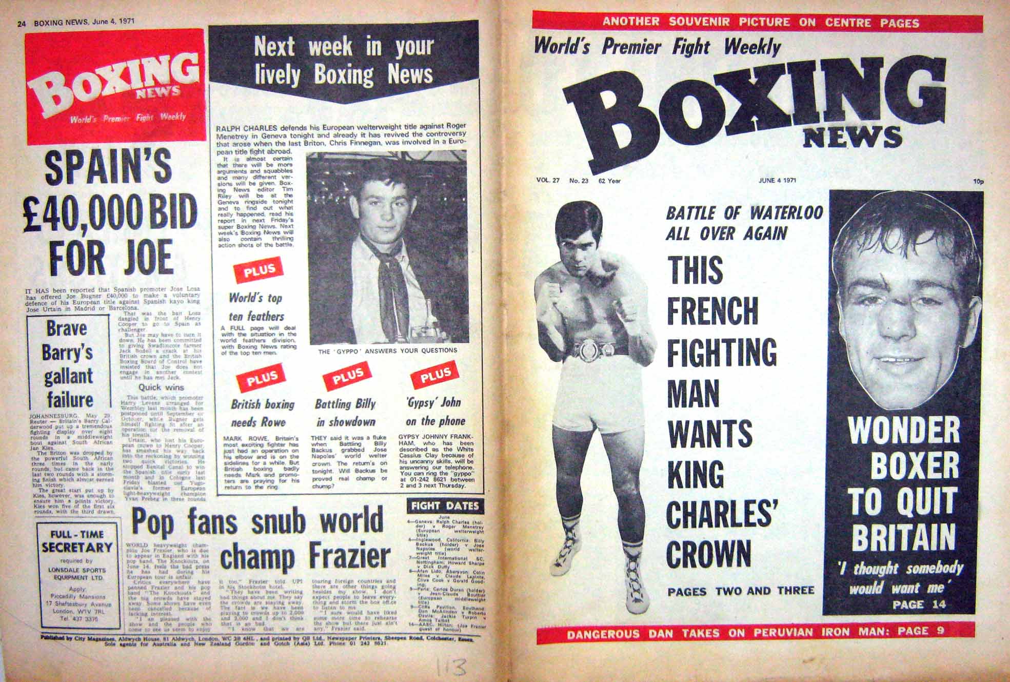 Old Vintage Print Boxing 1971 Dan King Charles Ralph Gyppo Willie Reilly 20th