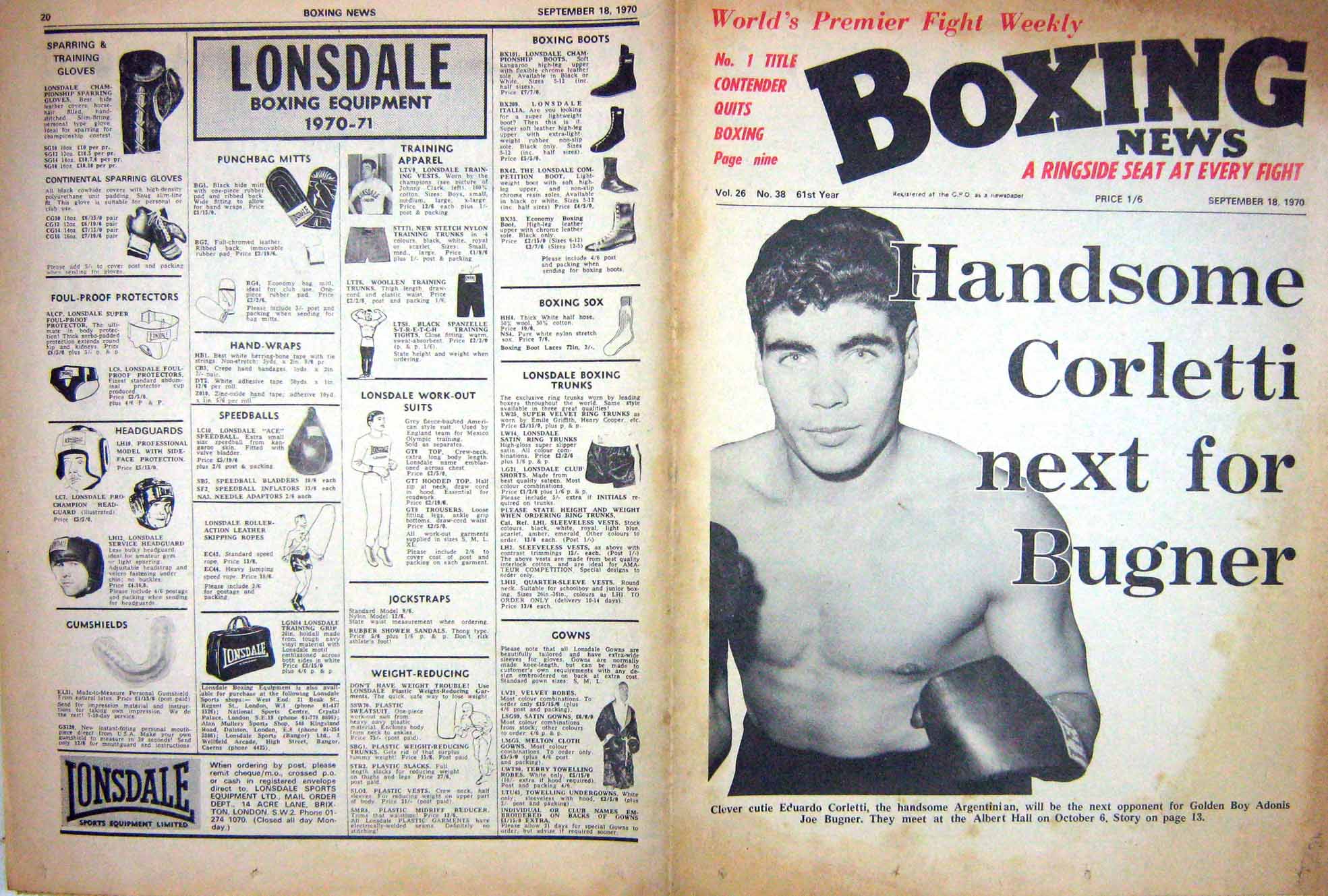 Original Old Vintage Print Boxing 1970 Eduardo Corletti Bugner Walker Hudkins