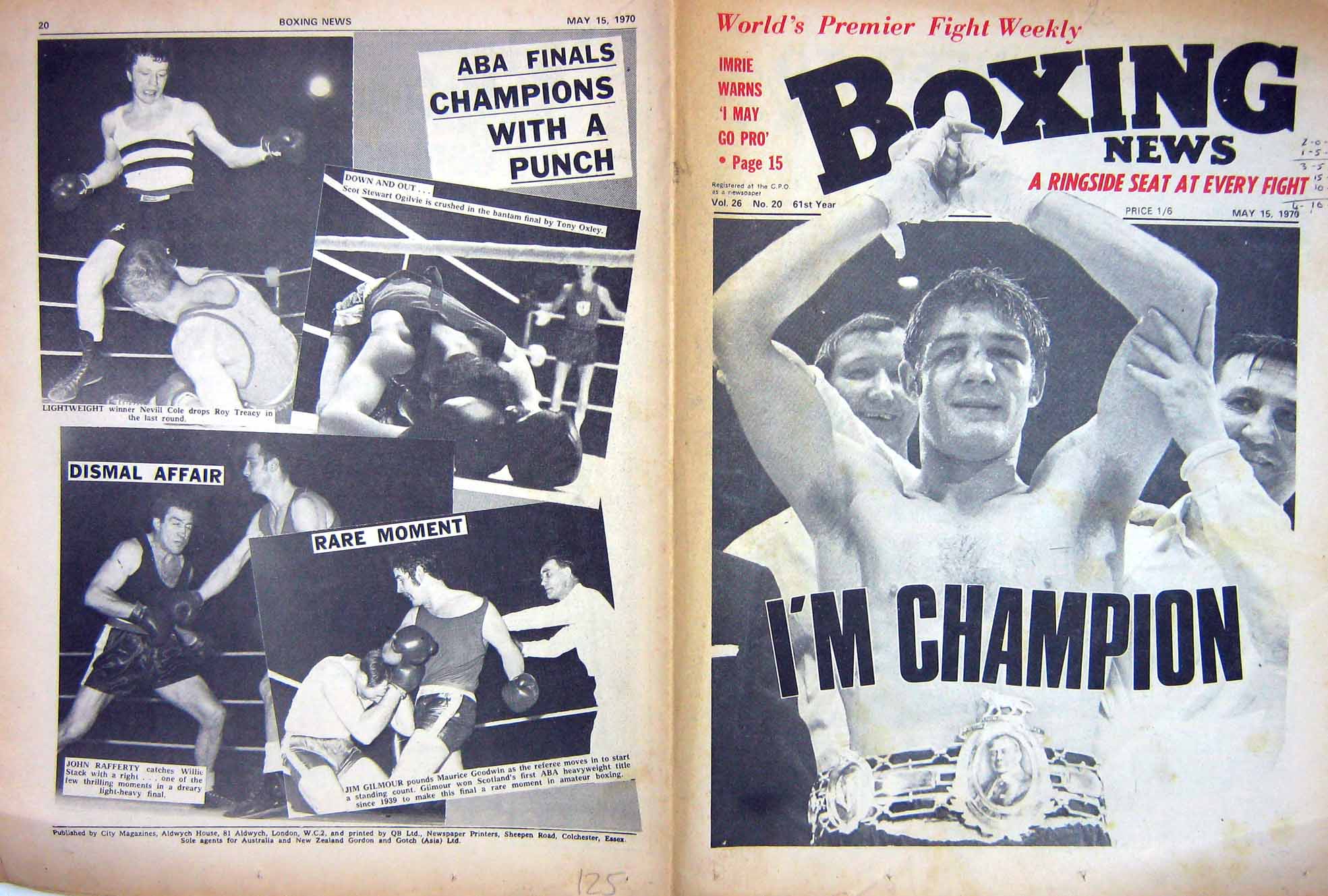 Old Vintage Print Boxing 1970 Imrie Cole Treacy Stack Goodwin Famechon 20th
