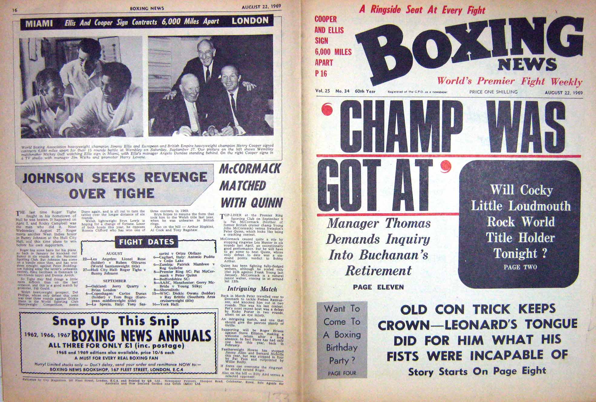 Original Old Vintage Print Boxing 1969 Benny Leonard Ellis Cooper Lew Tendler