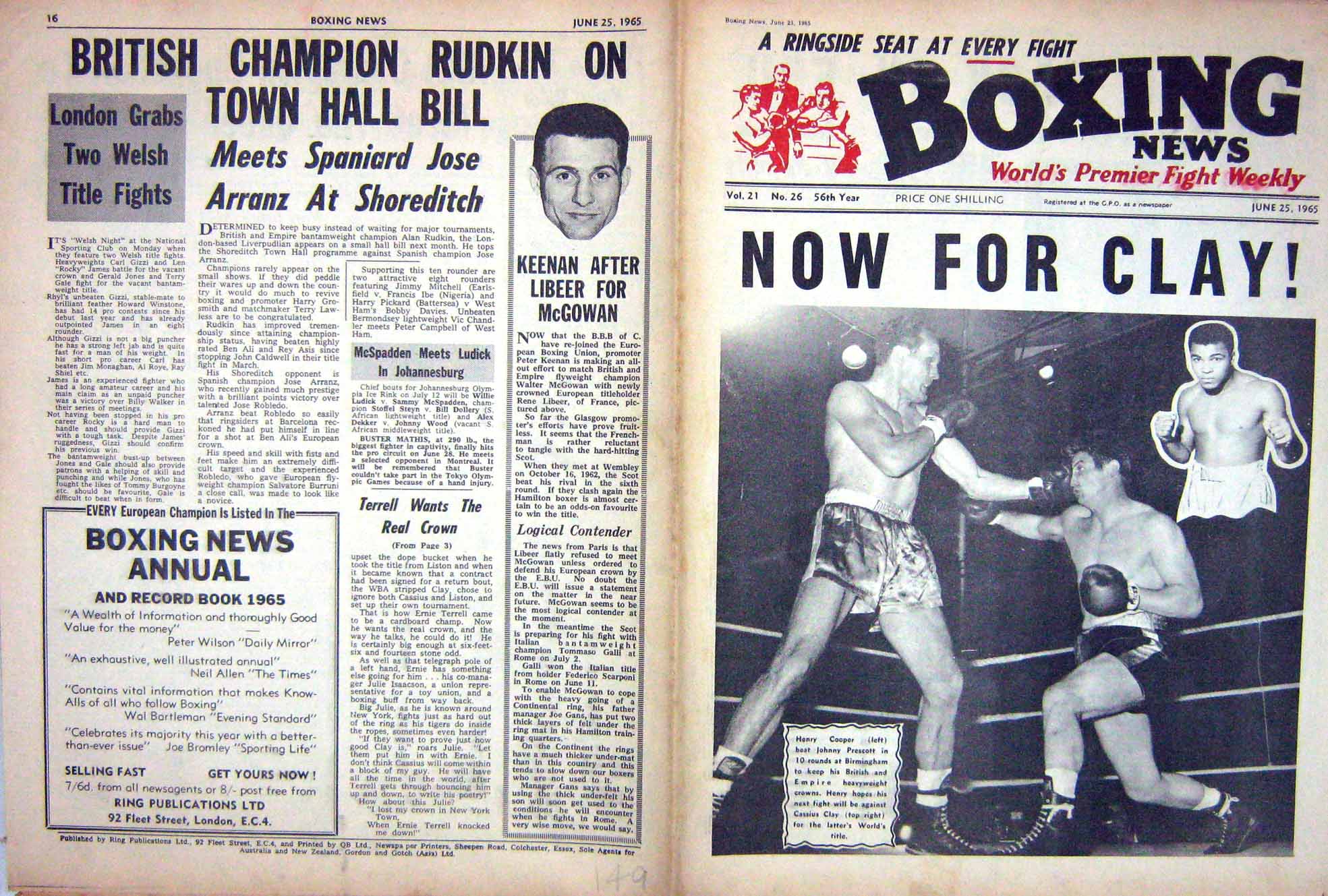 Old Vintage Print Boxing 1965 Henry Cooper Johnny Prescott Clay Kennan 20th