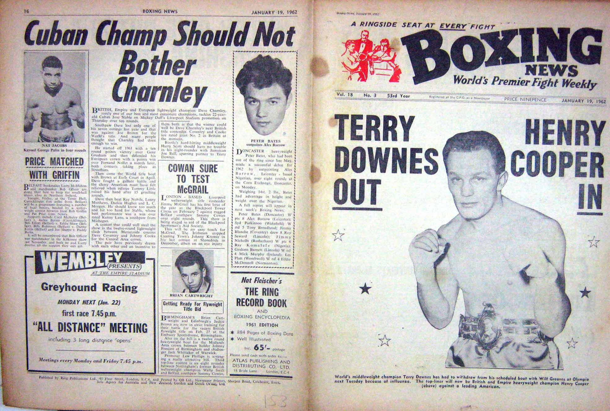 Old Vintage Print Boxing 1962 Henry Cooper Cartwright Bates Jacobs Davis 20th