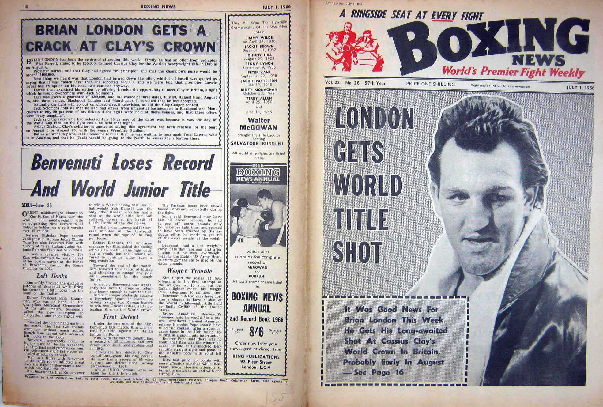 Original Old Vintage Print Boxing 1966 Brian London Jack Britton Mickey Walker