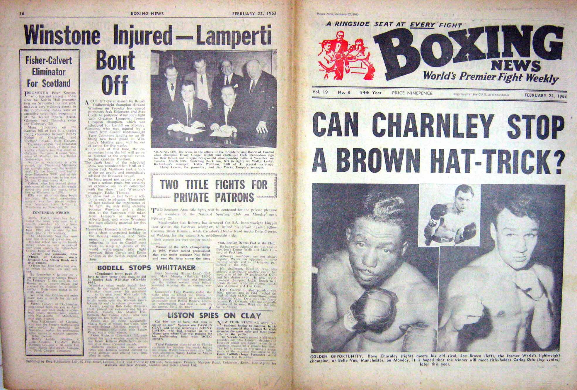 Original Old Vintage Print Boxing 1963 Charnley Brown Oriz Richardson Scott