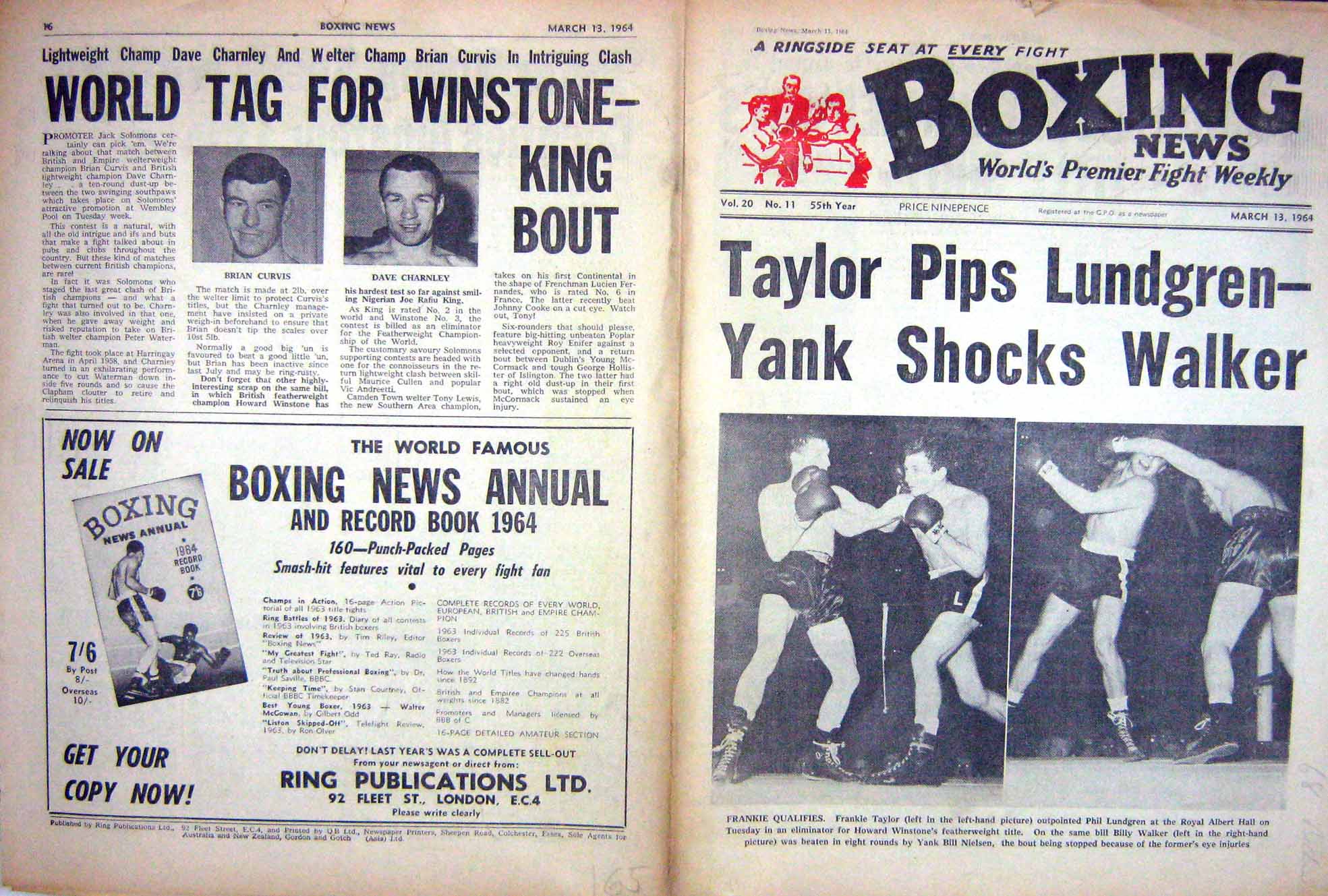 Original Old Vintage Print Boxing 1964 Taylor Lundgren Walker Charnley Curvis