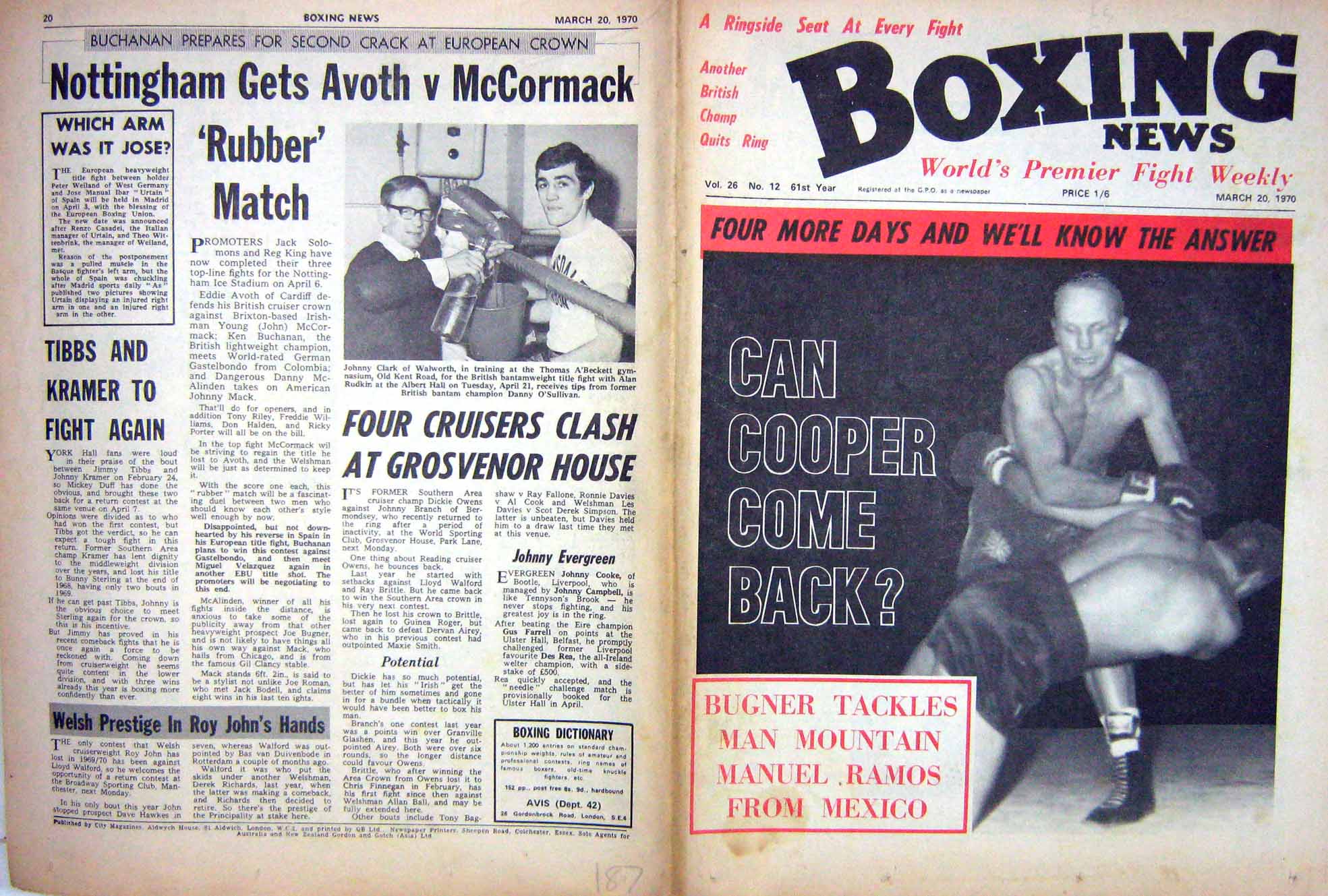 Original Old Vintage Print Boxing 1970 Bugner Ramos Cooper Clark Walker Bodell