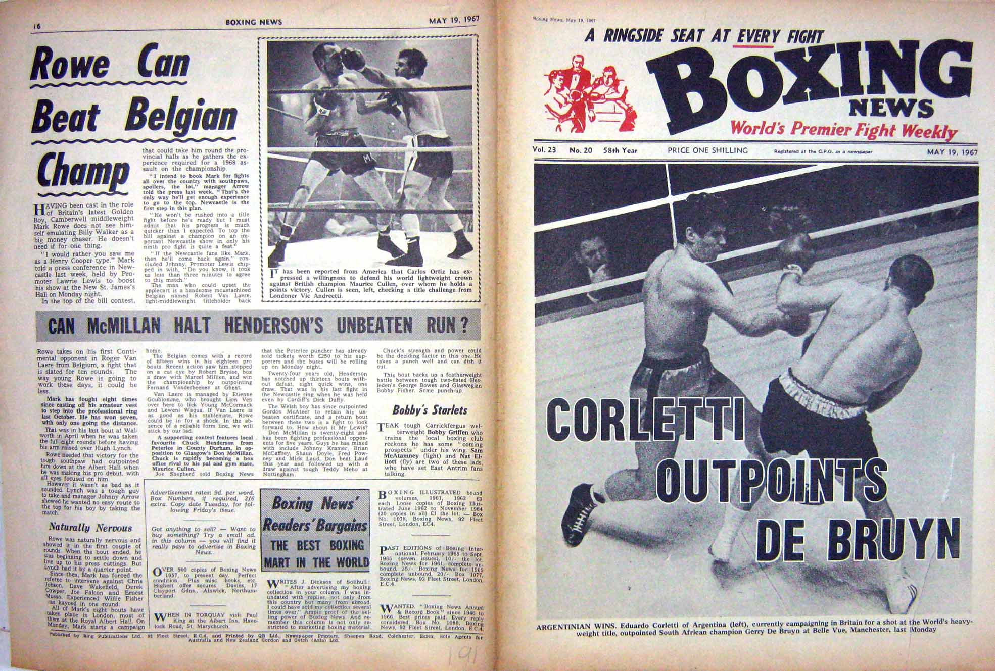 Old Vintage Print Boxing 1967 Corletti De Bruyn Oritz Corbett Dundee Lou 20th