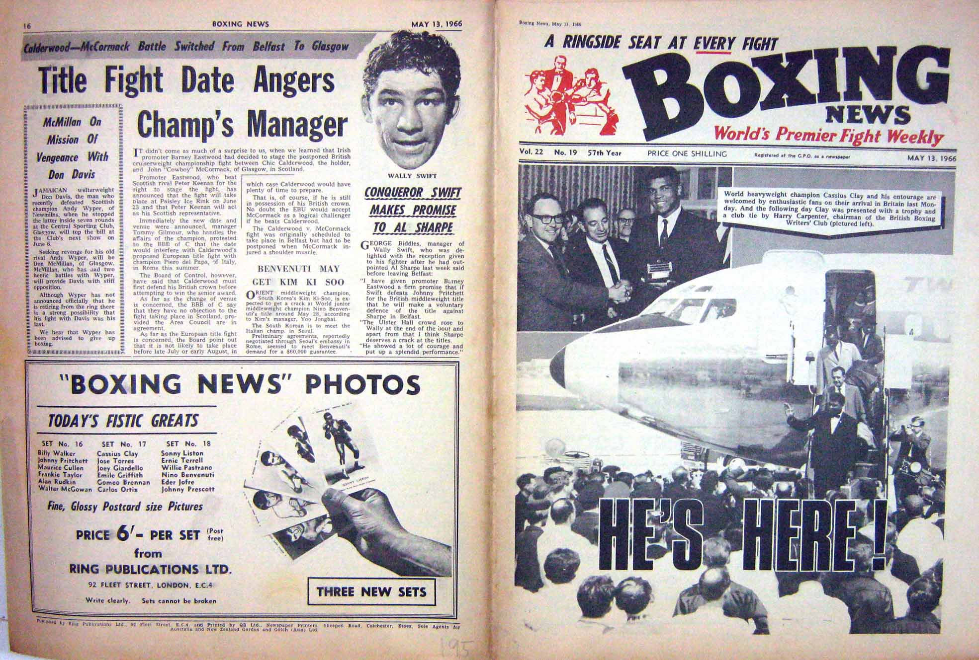 Old Vintage Print Boxing 1966 Cassius Clay Carpenter Swift Farr Cockell 20th