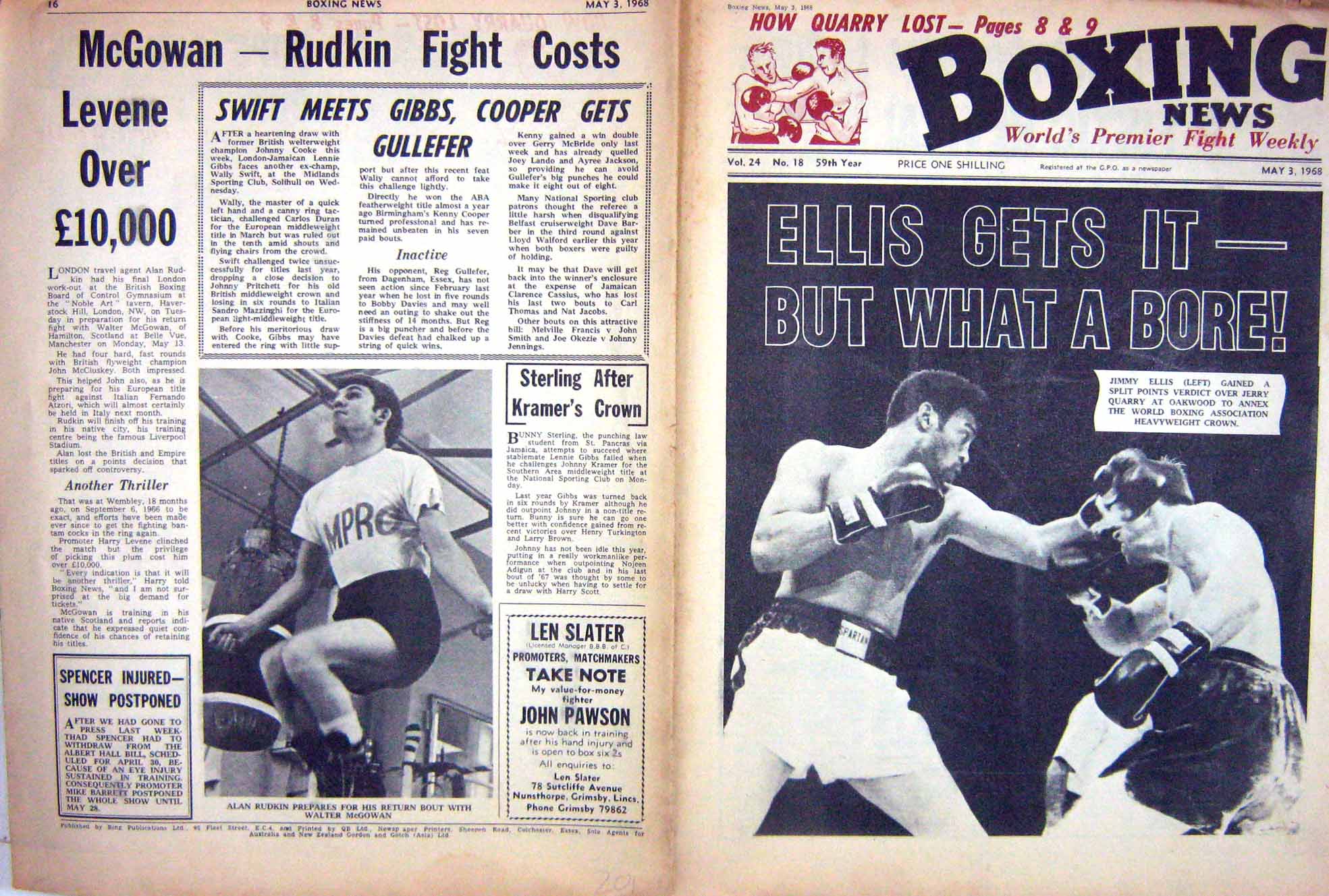 Original Old Vintage Print Boxing 1968 Jimmy Ellis Jerry Quarry Rudkin Mcgowan