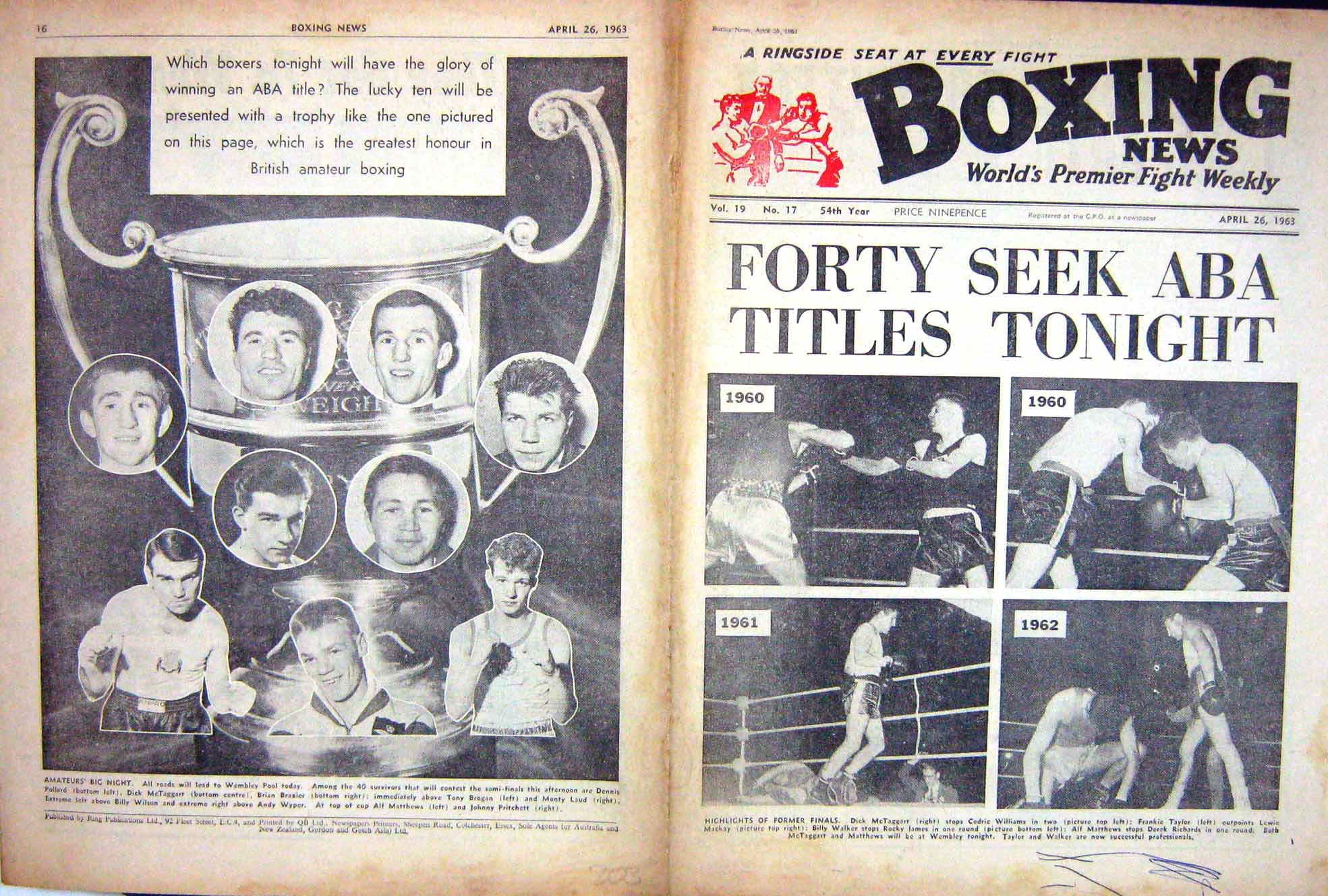 Antique Old Print Boxing 1963 Mctaggart Williams Taylor Mackay Cooper Cox 20th