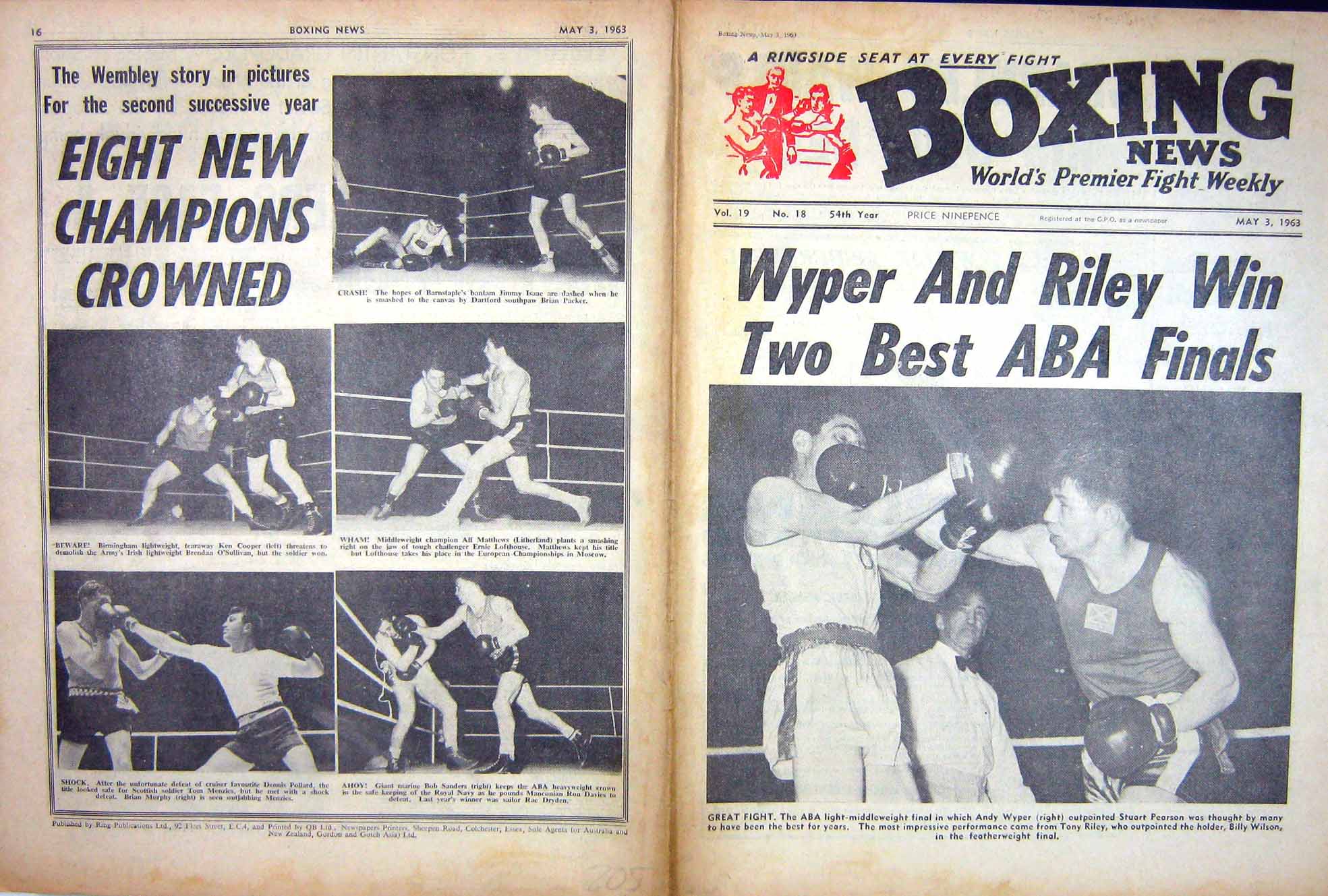 Original Old Vintage Print Boxing 1963 Wyper Pearson Isaac Cooper Murhy Packer