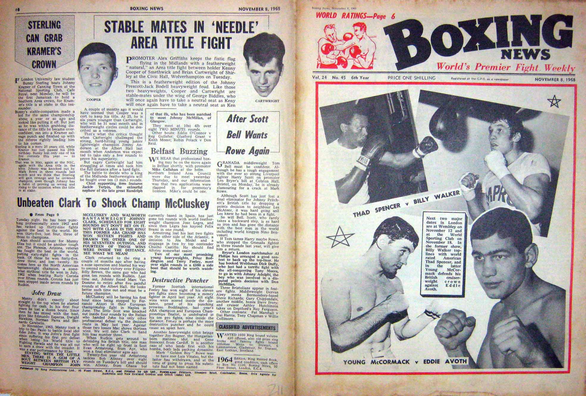 Original Old Vintage Print Boxing 1968 Spencer Walker Avoth Cartwright Cooper