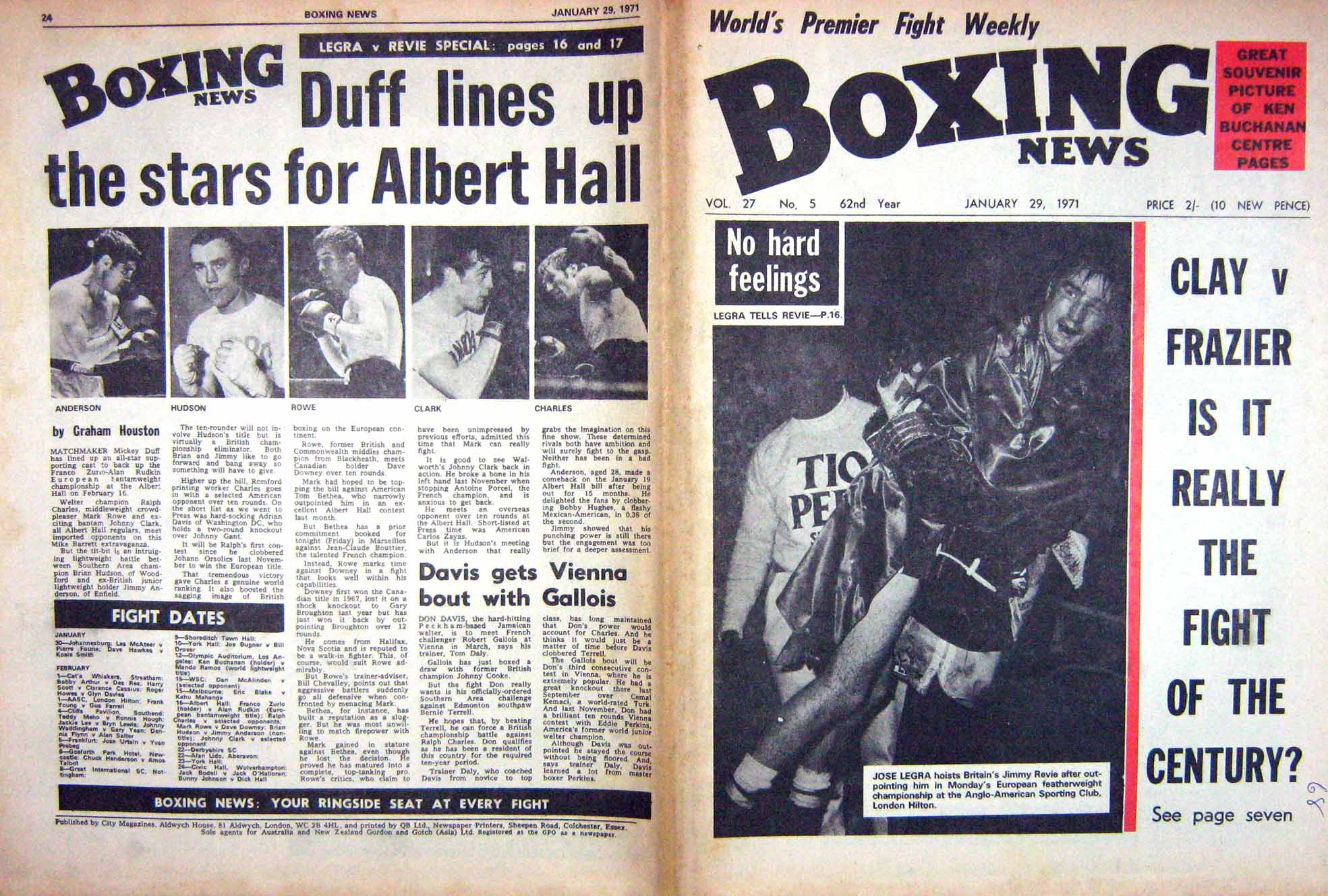 Antique Old Print Boxing 1971 Jose Legra Revie Hudson Clark Rowe Buchanan 20th