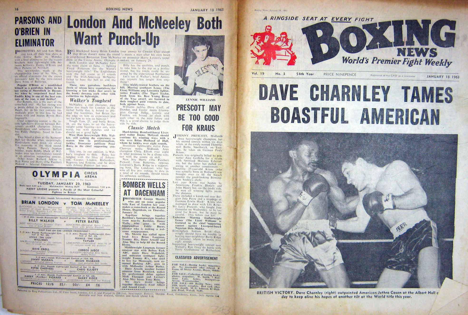 Antique Old Print Boxing 1963 Charnley Cason Williams Fragoso Field Atlan 20th