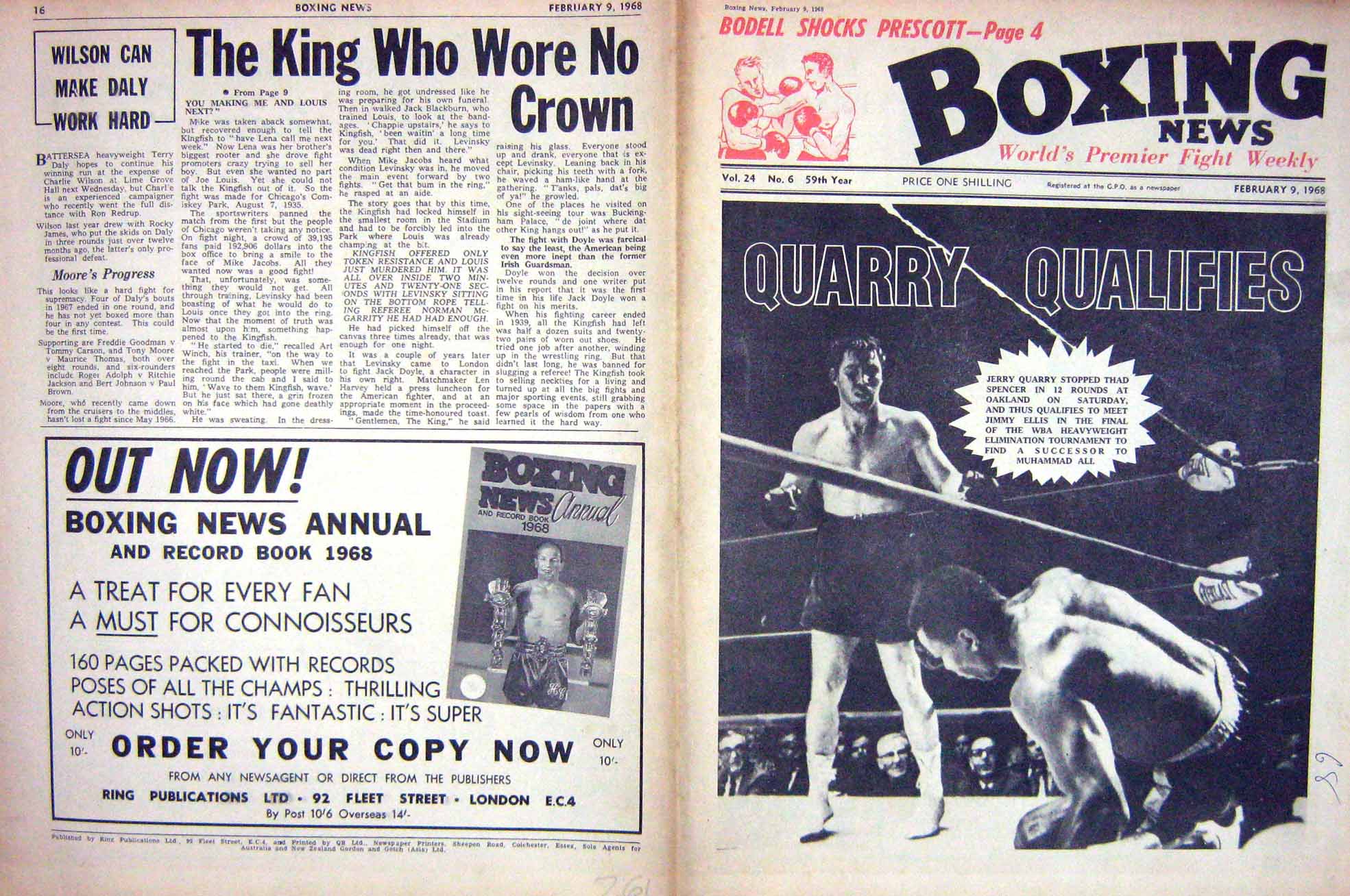 Old Vintage Print Boxing 1968 Quarry Thad Spencer Levinsky Dempsey Tommy 20th