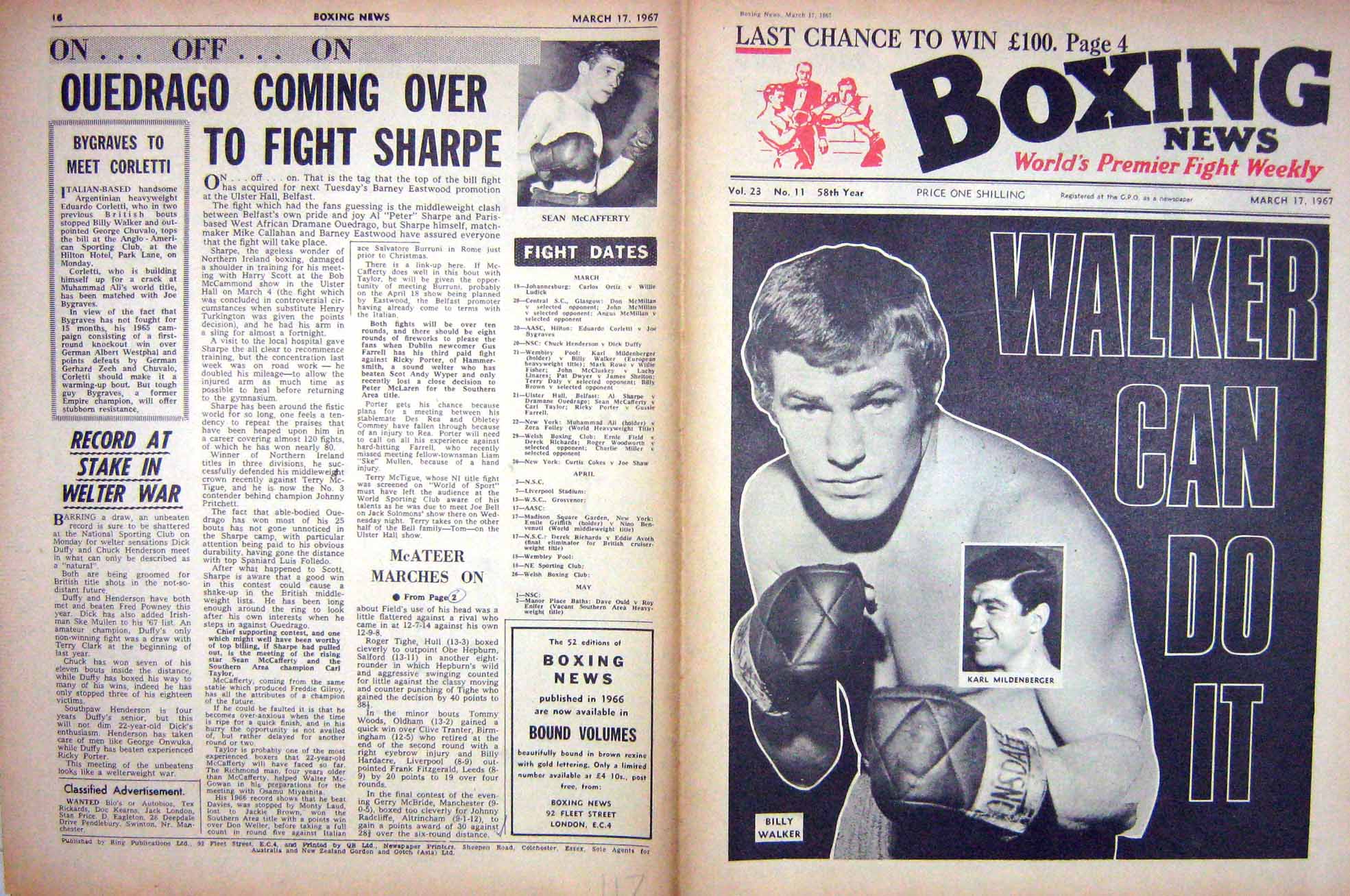 Old Vintage Print Boxing 1967 Walker Mildenberger Mccafferty Ali Folley 20th