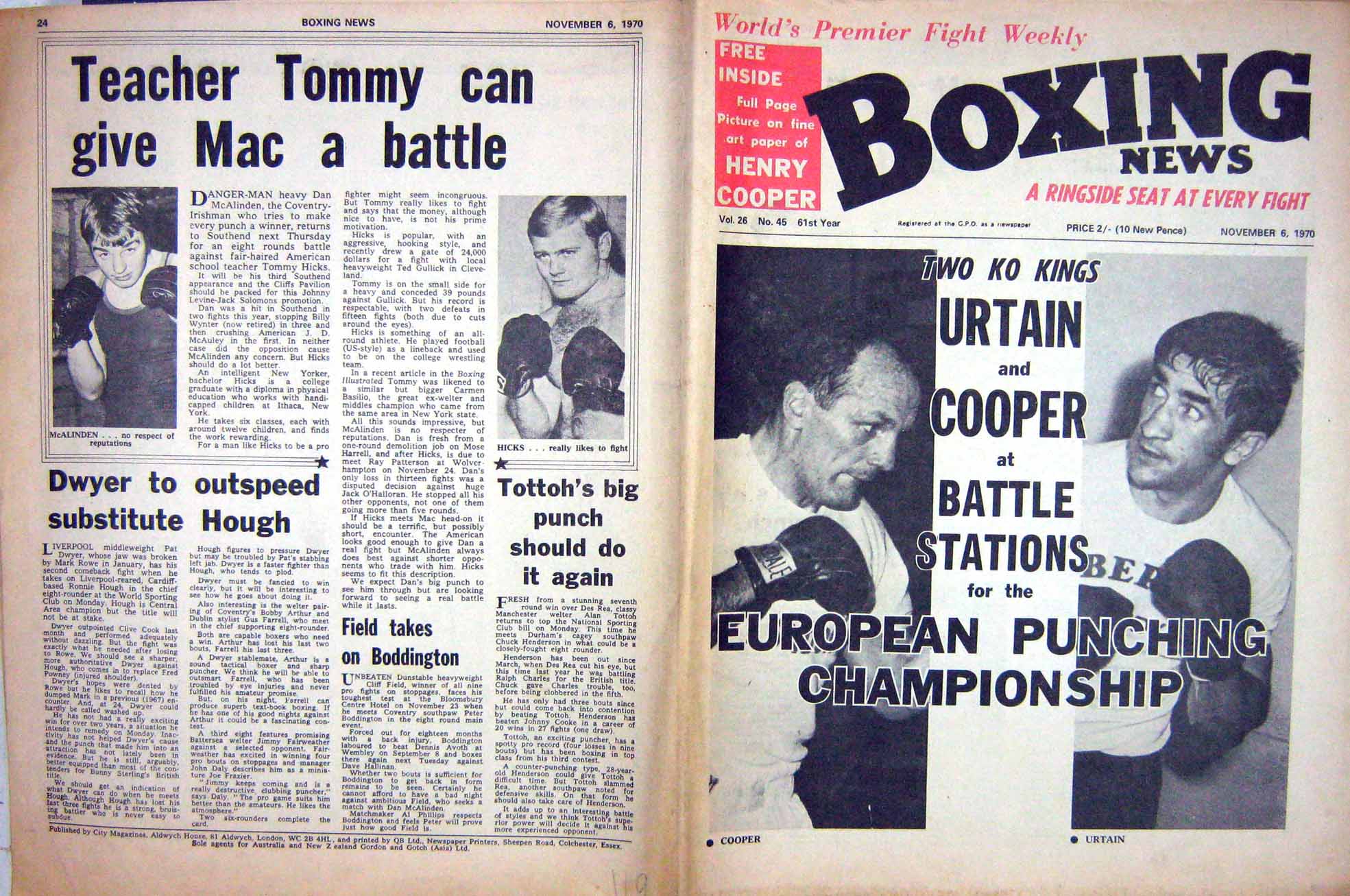 Old Vintage Print Boxing Cooper Urtrain 1970 Richardson Hicks Mcalinden 20th