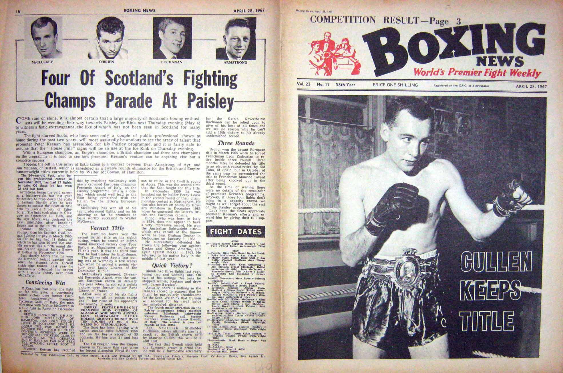 Old Vintage Print Boxing 1967 Cullen Mccluskey O'Brien Buchanan Dempsey 20th