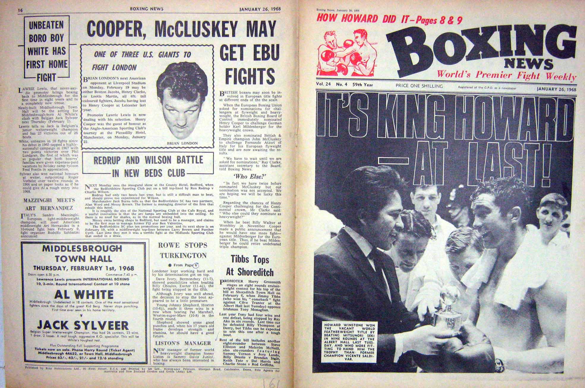 Old Vintage Print Boxing 1968 Winstone Mitsunori London Dakin Seki Japan 20th