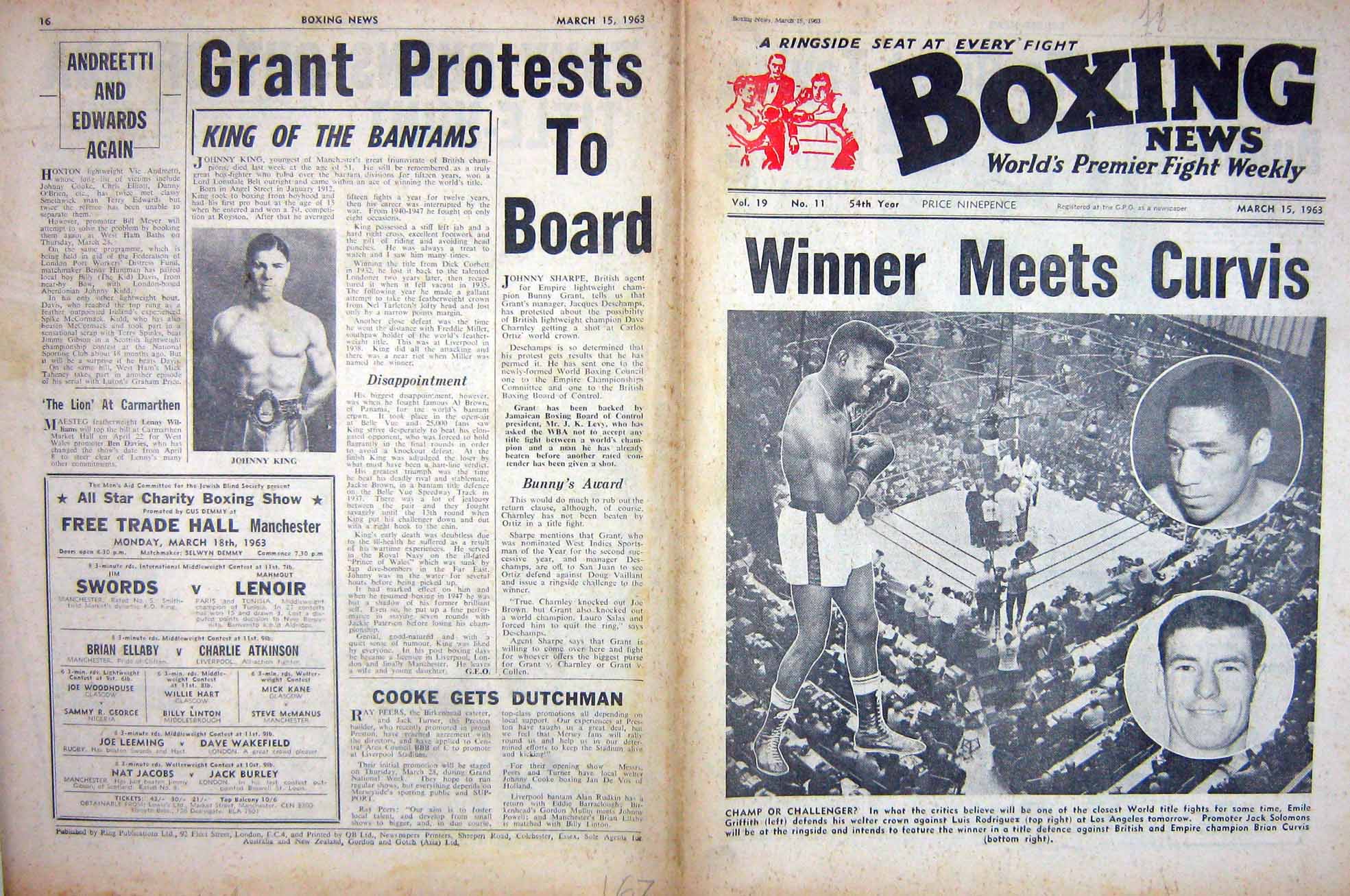 Antique Old Print Boxing 1963 Griffith Rodriguez Curvis King Ray Robinson 20th