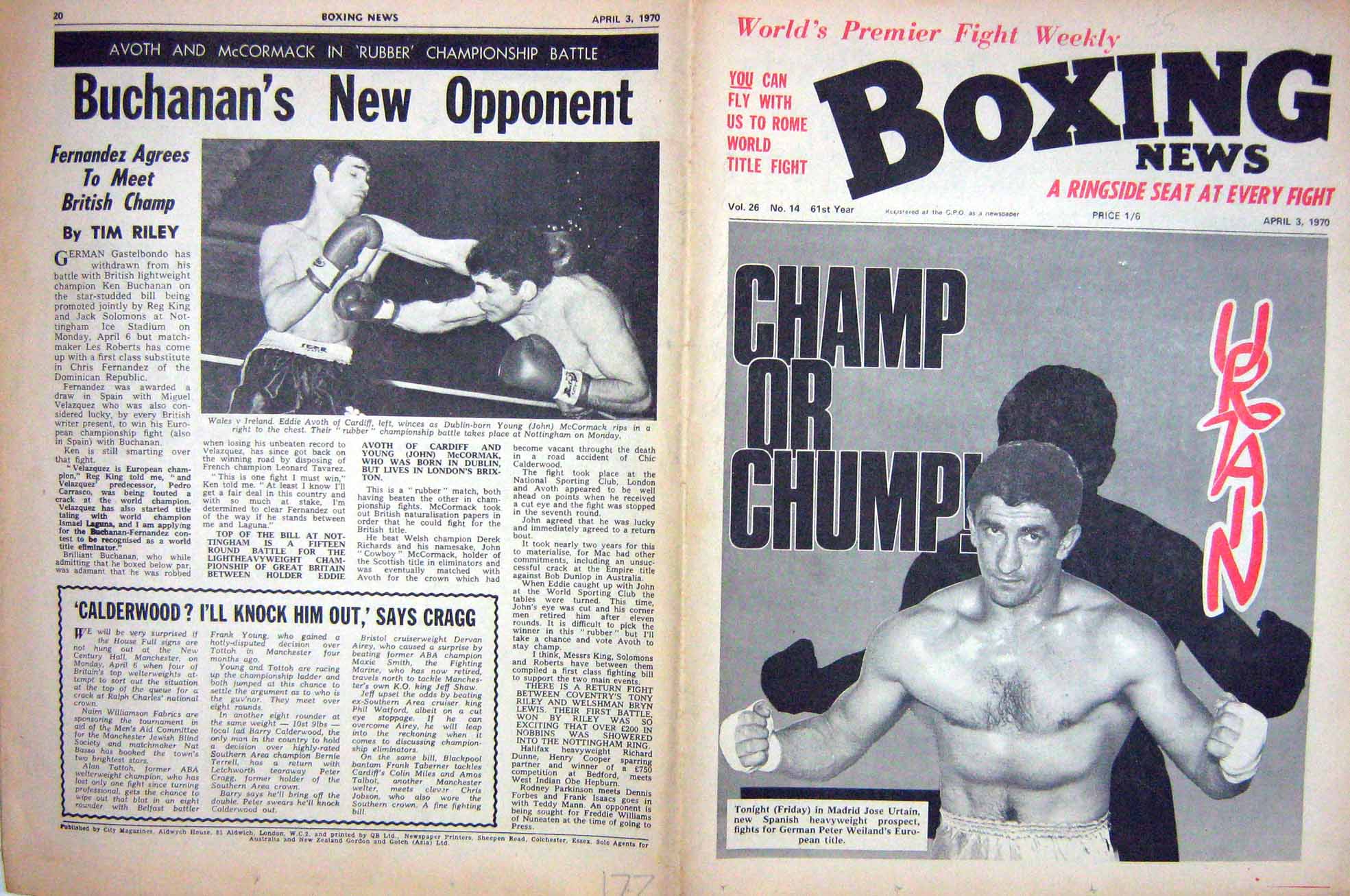 Old Vintage Print Boxing 1970 Jose Urtain Avoth Mccormack Uzcudun Wills 20th