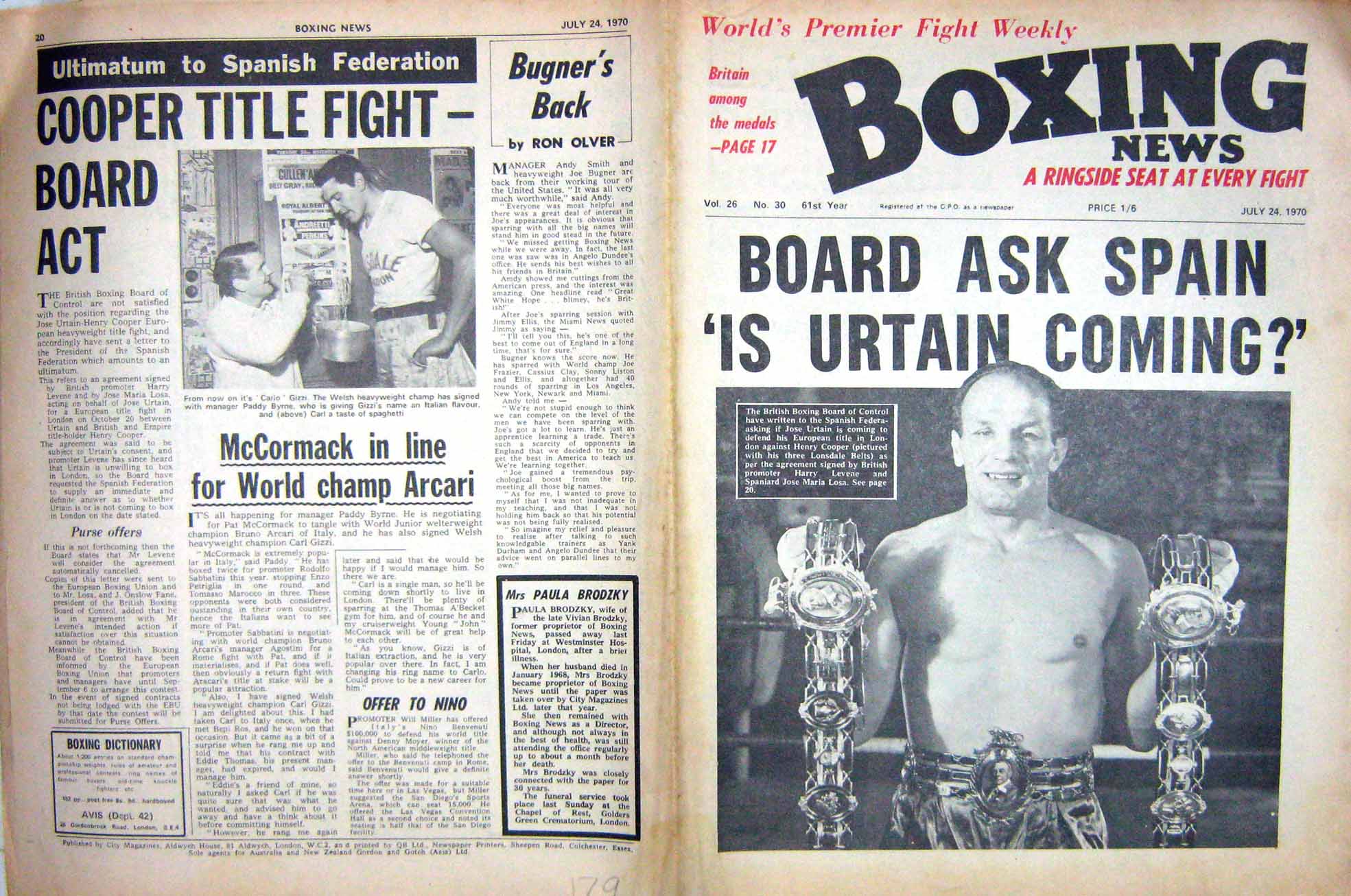 Old Vintage Print Boxing 1970 Henry Cooper Gizzi Byrne Burns Lee Chugrue 20th