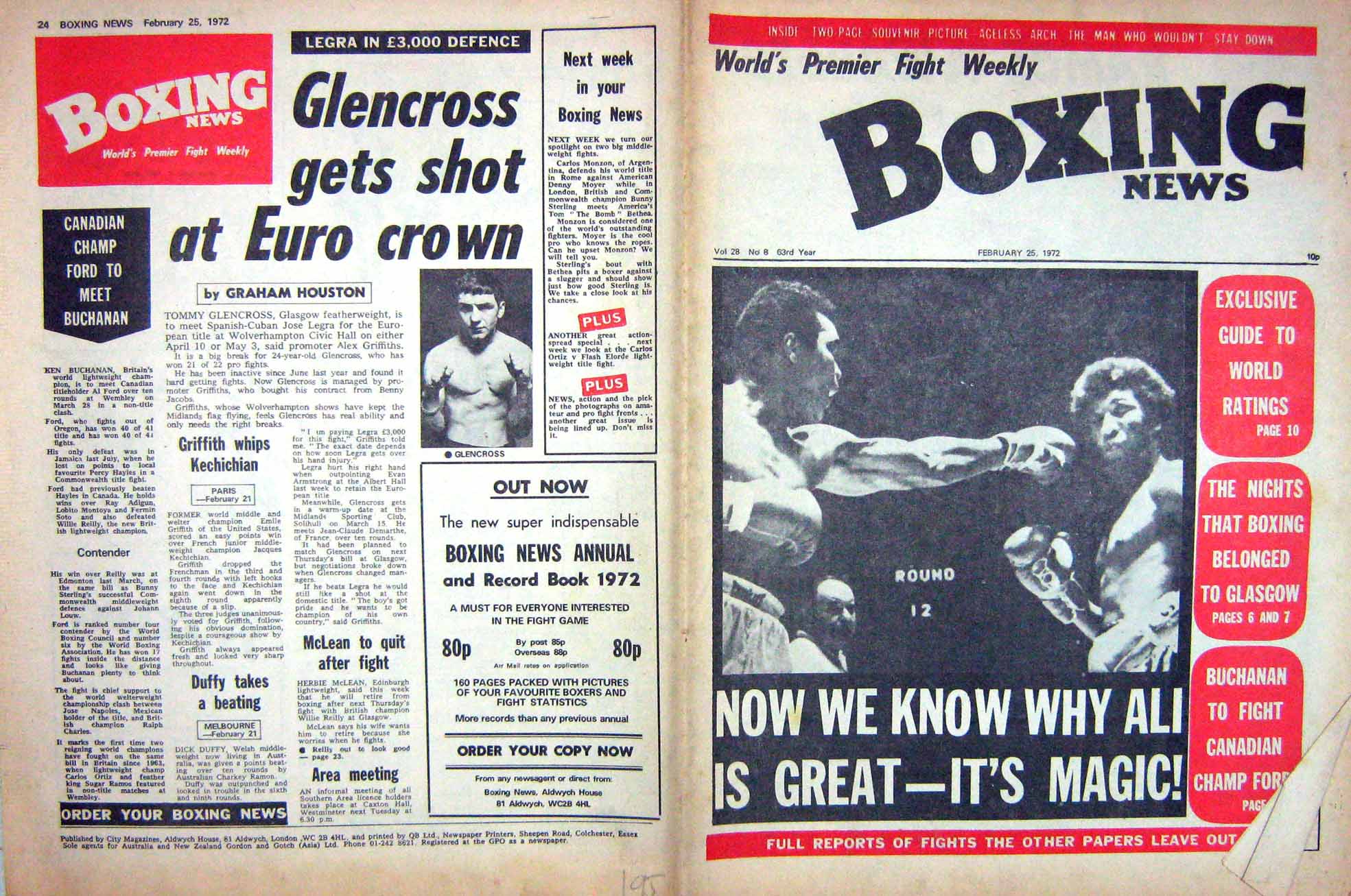 Old Vintage Print Boxing 1972 Tommy Glencross Archie Moore Yvon Durelle 20th
