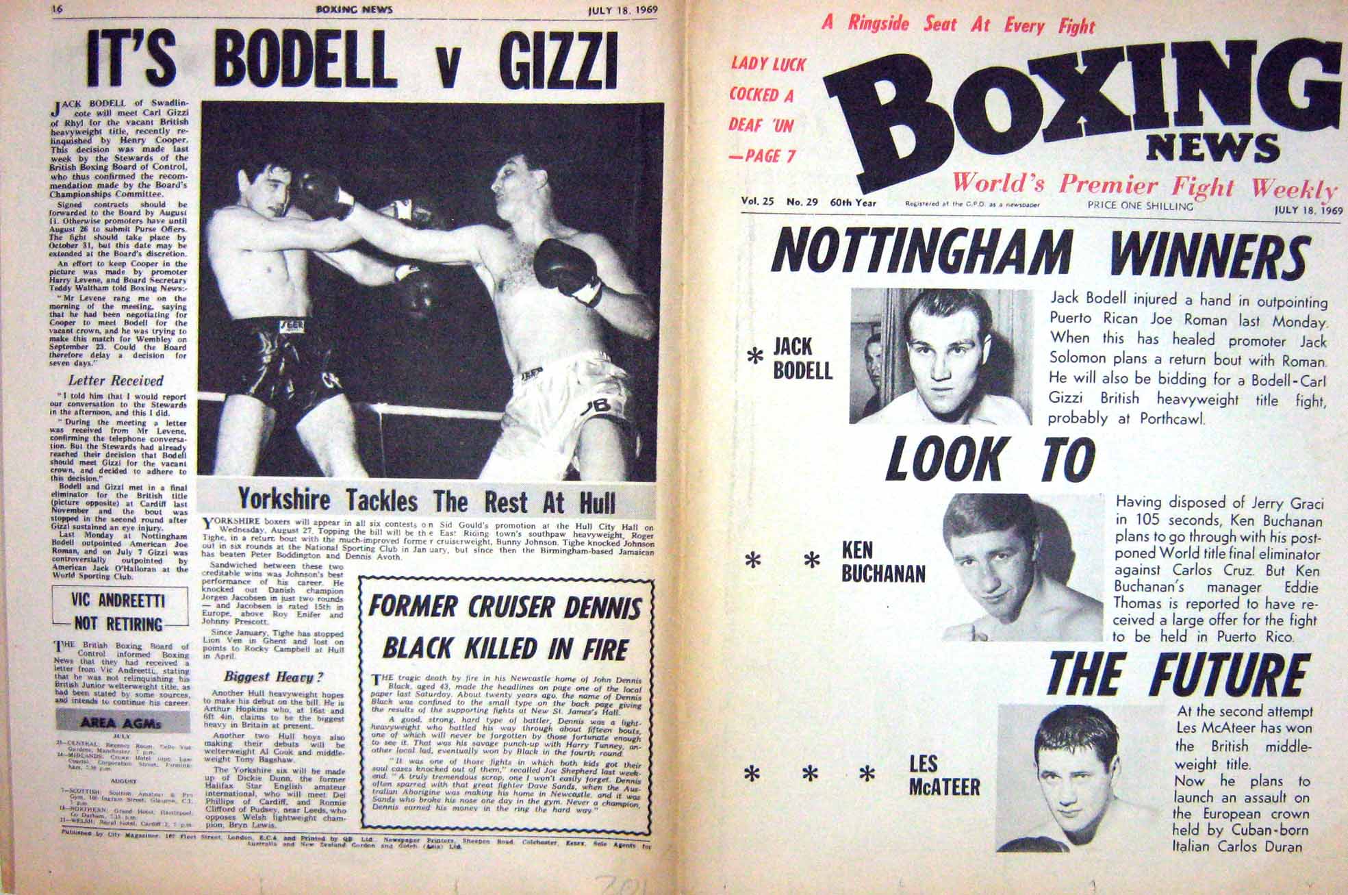 Original Old Vintage Print Boxing 1969 Bodell Buchanan Mcateer Gizzi Jeffries