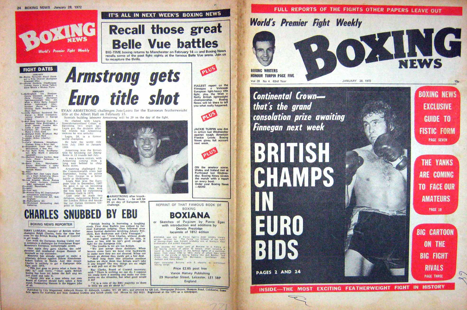 Old Vintage Print Boxing 1972 Finnegan Evan Armstrong Pep Sandy Saddler 20th