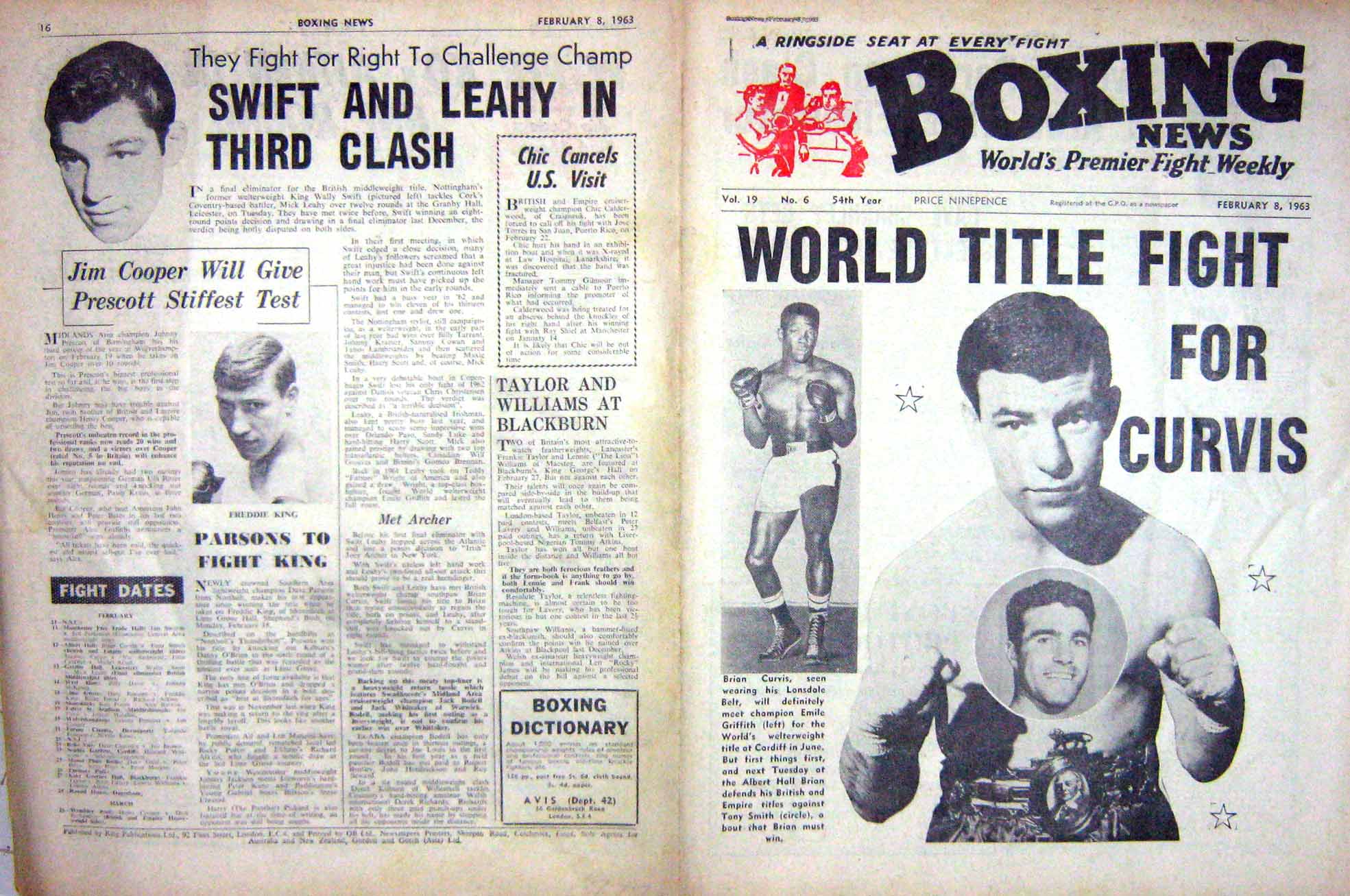Old Vintage Print Boxing 1963 Brian Curvis Griffith King Cullen Caldwell 20th