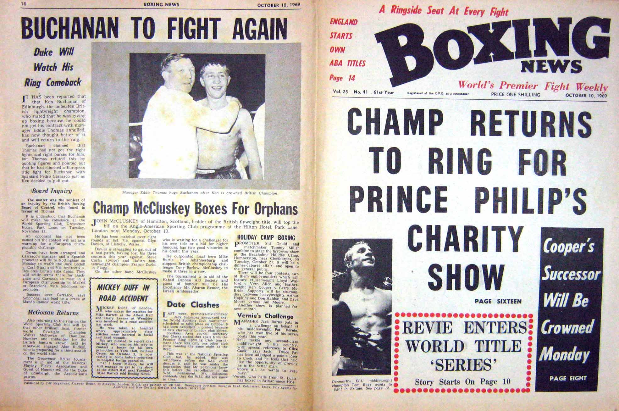 Old Vintage Print Boxing 1969 Tom Bogs Buchanan Thomas Bodell Andreetti 20th