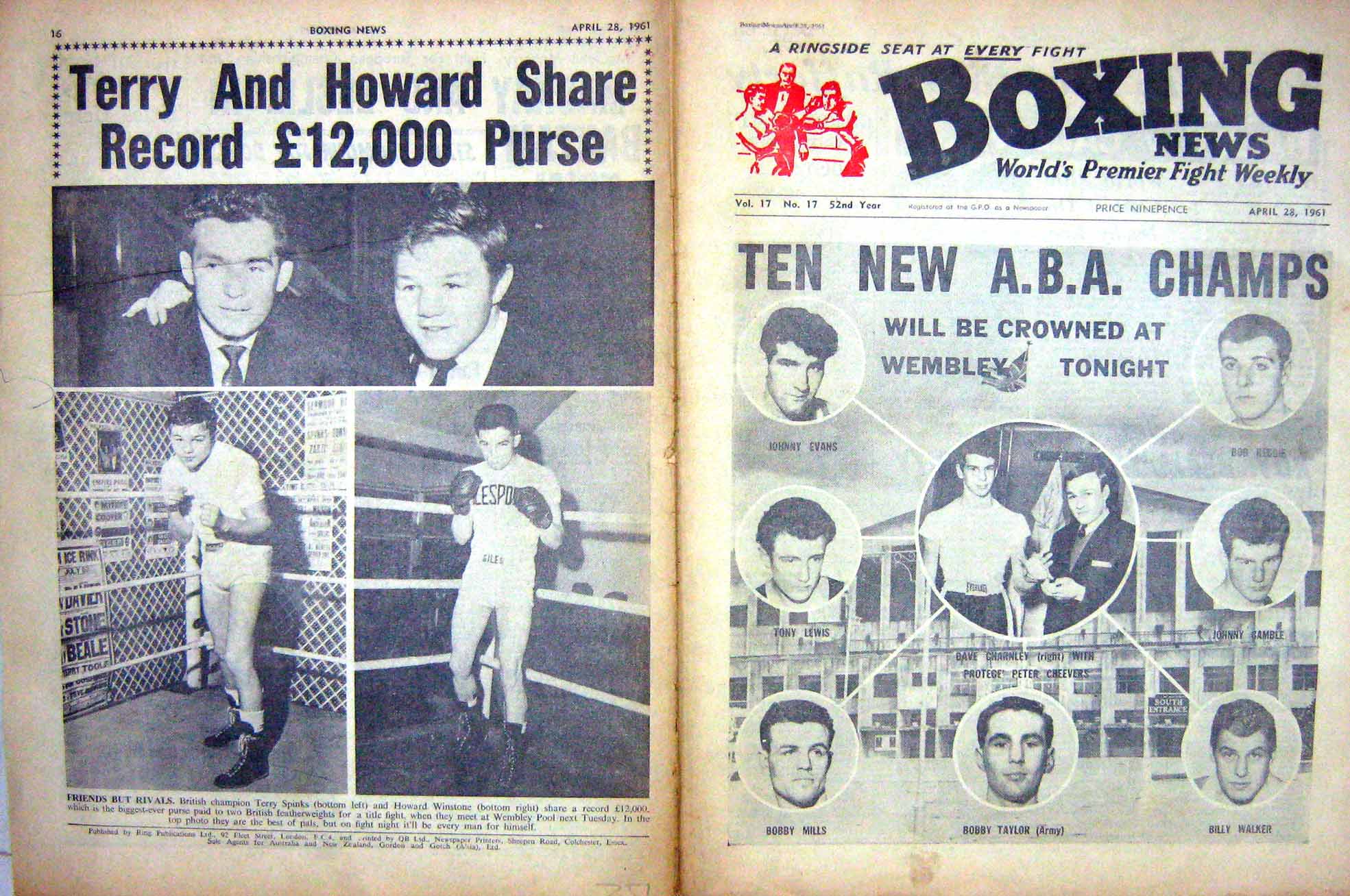 Original Old Vintage Print Boxing 1961 Evans Keddie Gamble Walker Taylor Mills