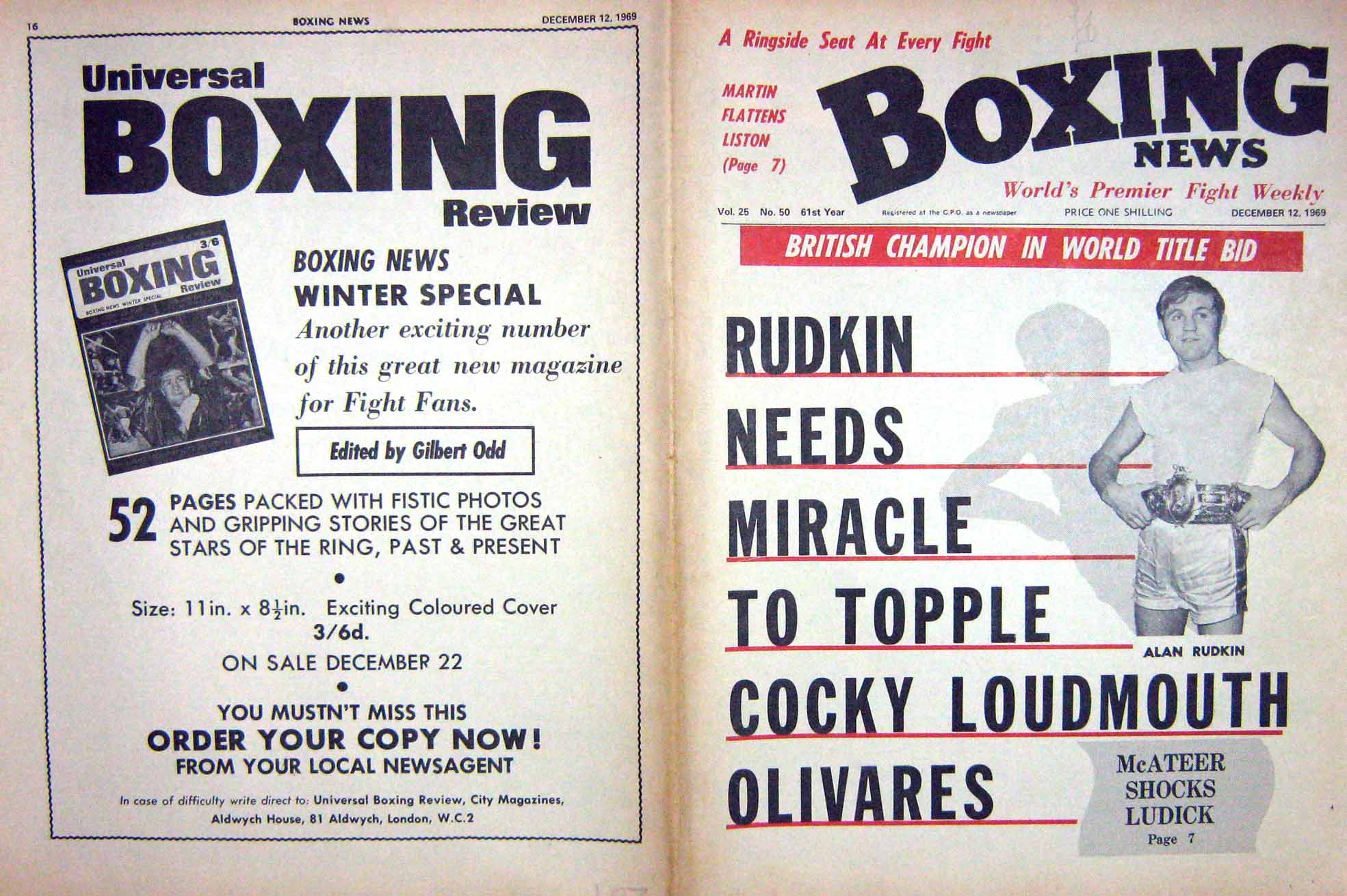 Original Old Vintage Print Boxing 1969 Alan Rudkin Ruben Olivares Inglewood