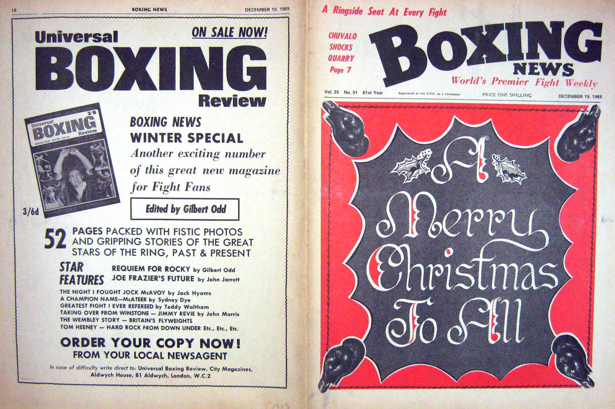 Old Vintage Print Boxing 1969 Chuvalo Quarry Ruby Gstein Walcott Louis 20th