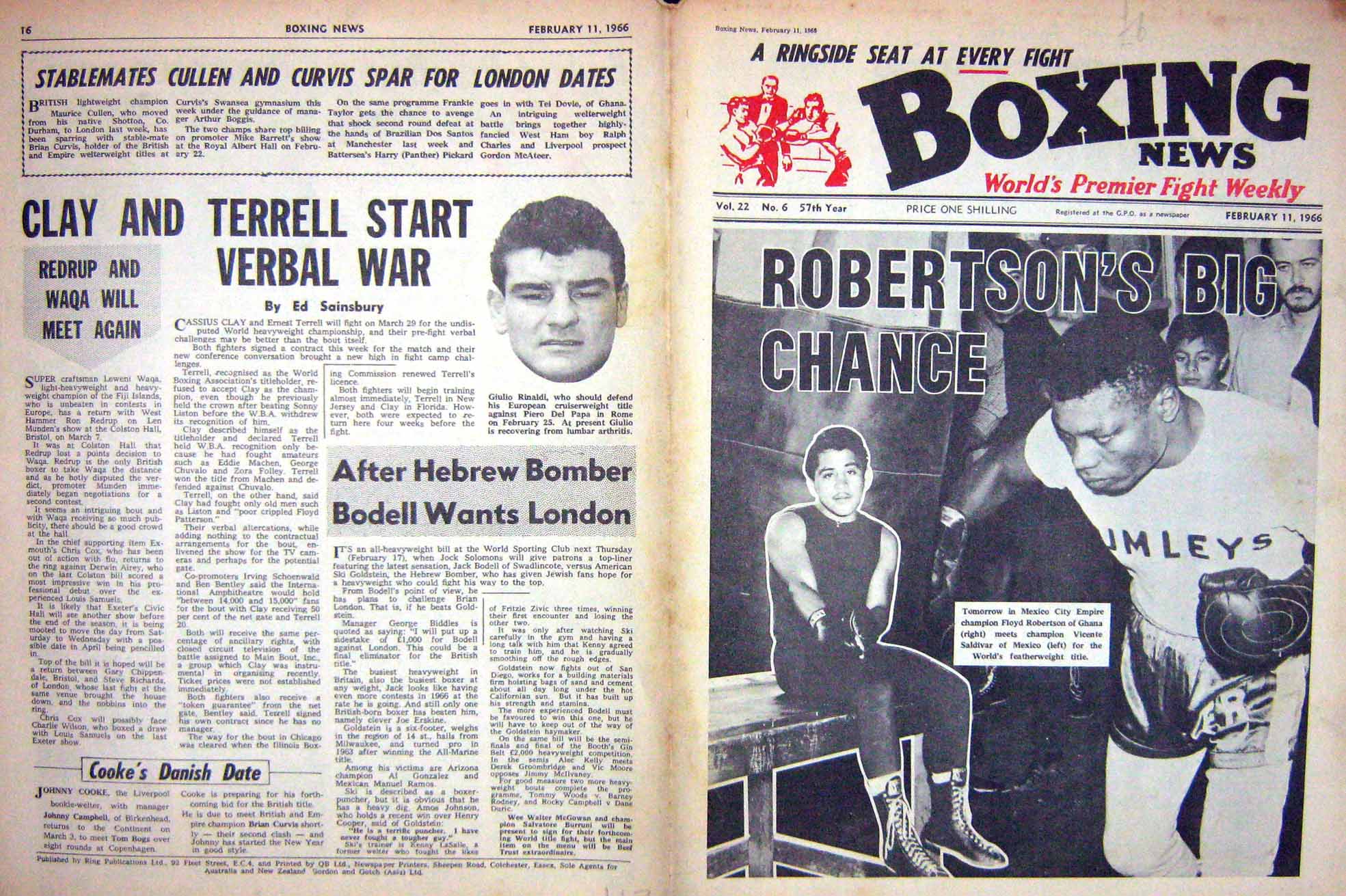 Old Vintage Print Boxing 1966 Robertson Saldivar Rinaldi Cecil Andrews 20th
